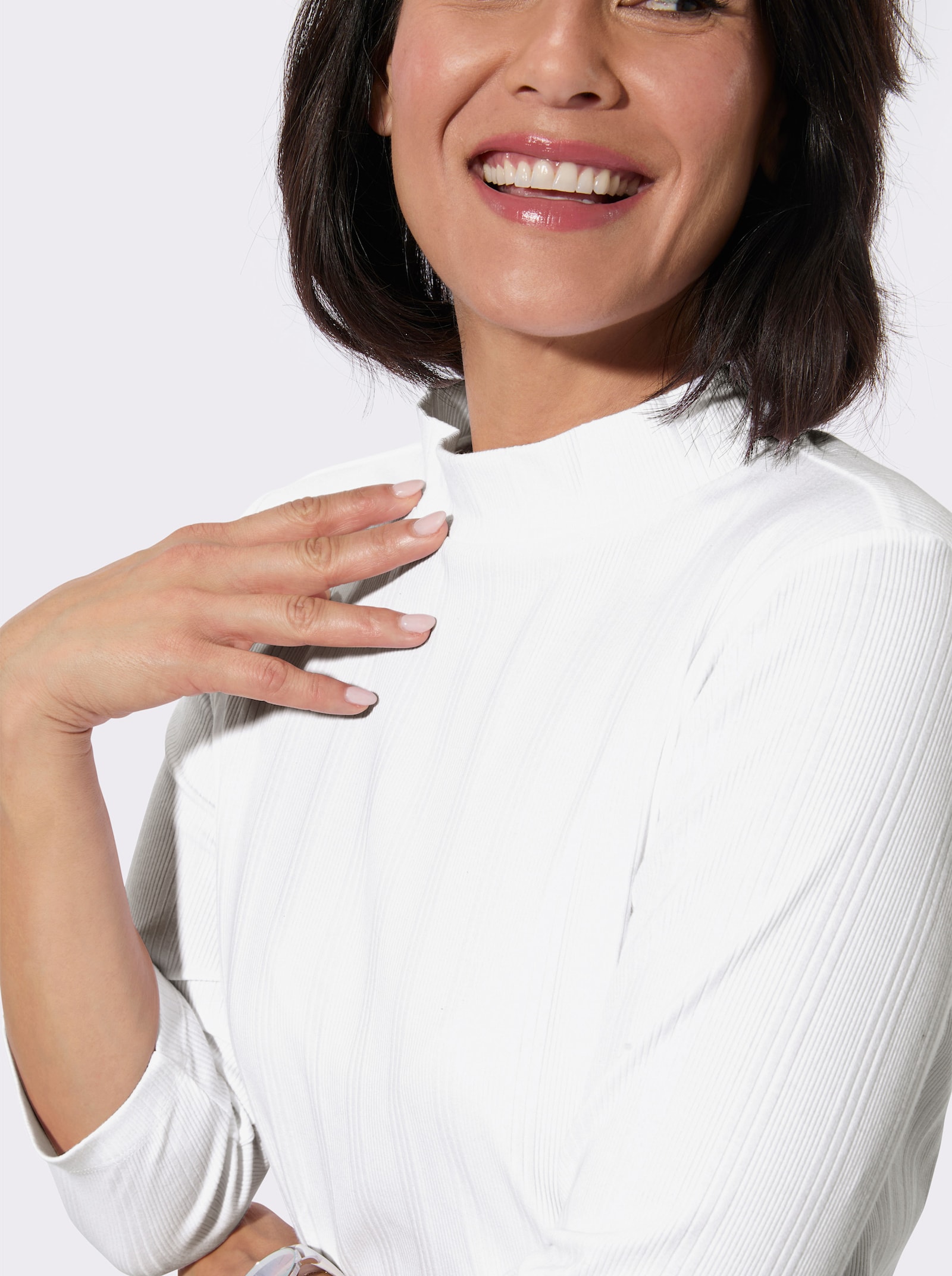 Stehkragenshirt im Jacquardmuster - ecru