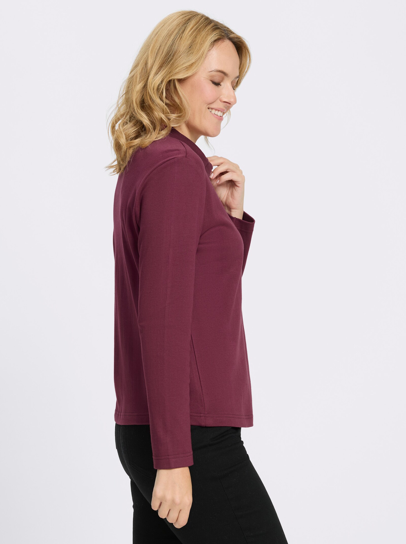 Langarmshirt mit Knöpfen in Horn-Optik - bordeaux