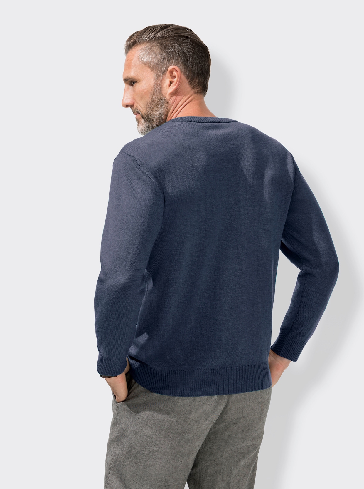 Marco Donati Pullover met V-hals - jeansblauw