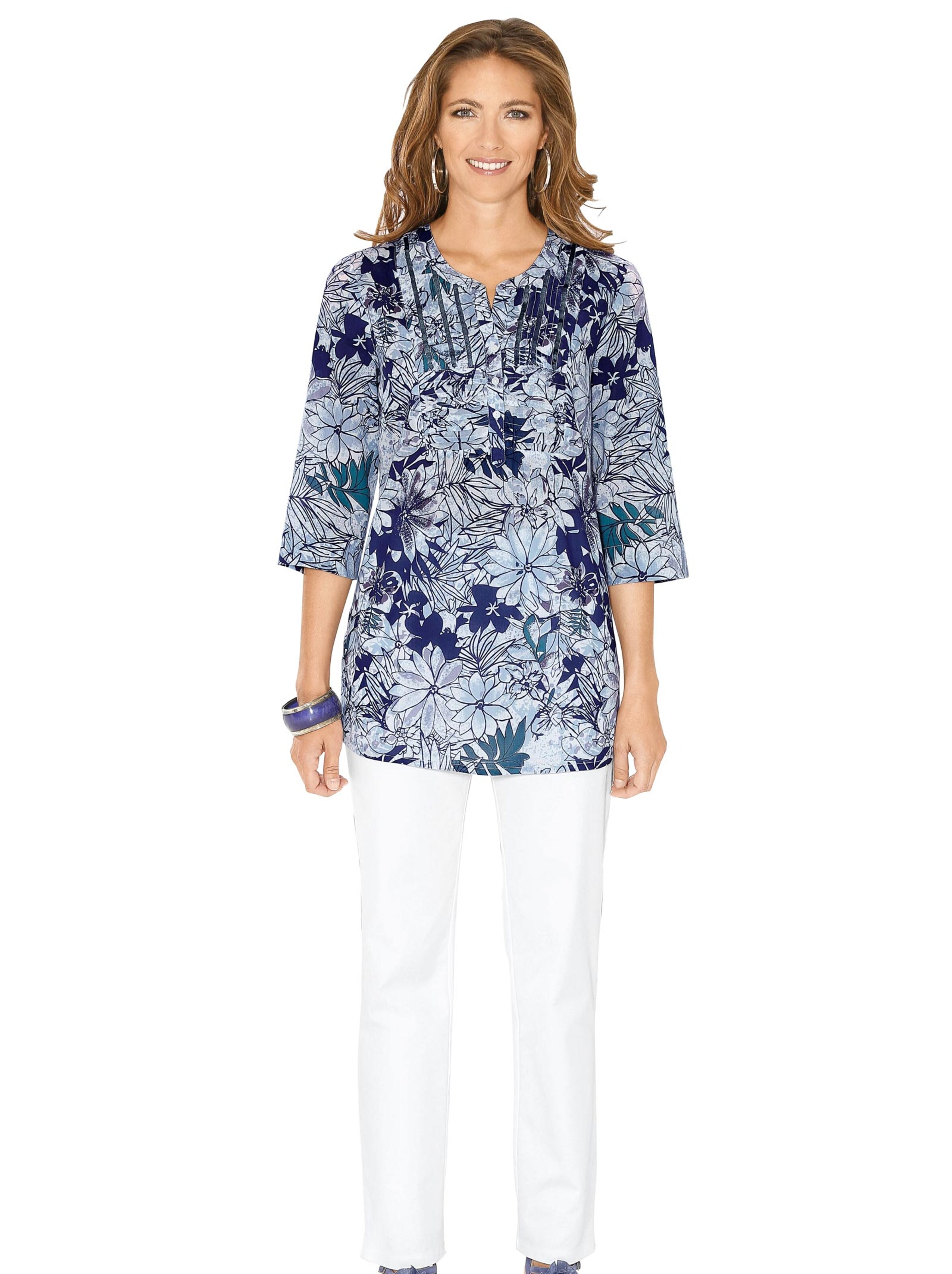 Tunika - weiß-blau-bedruckt