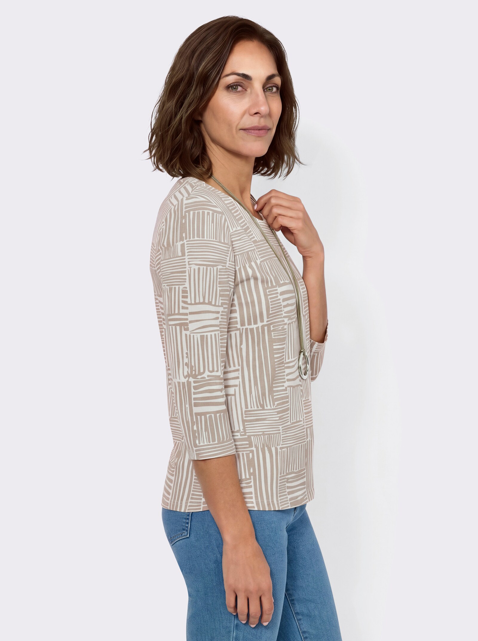 Print-Shirt mit 3/4-Ärmeln - beige-ecru-gemustert