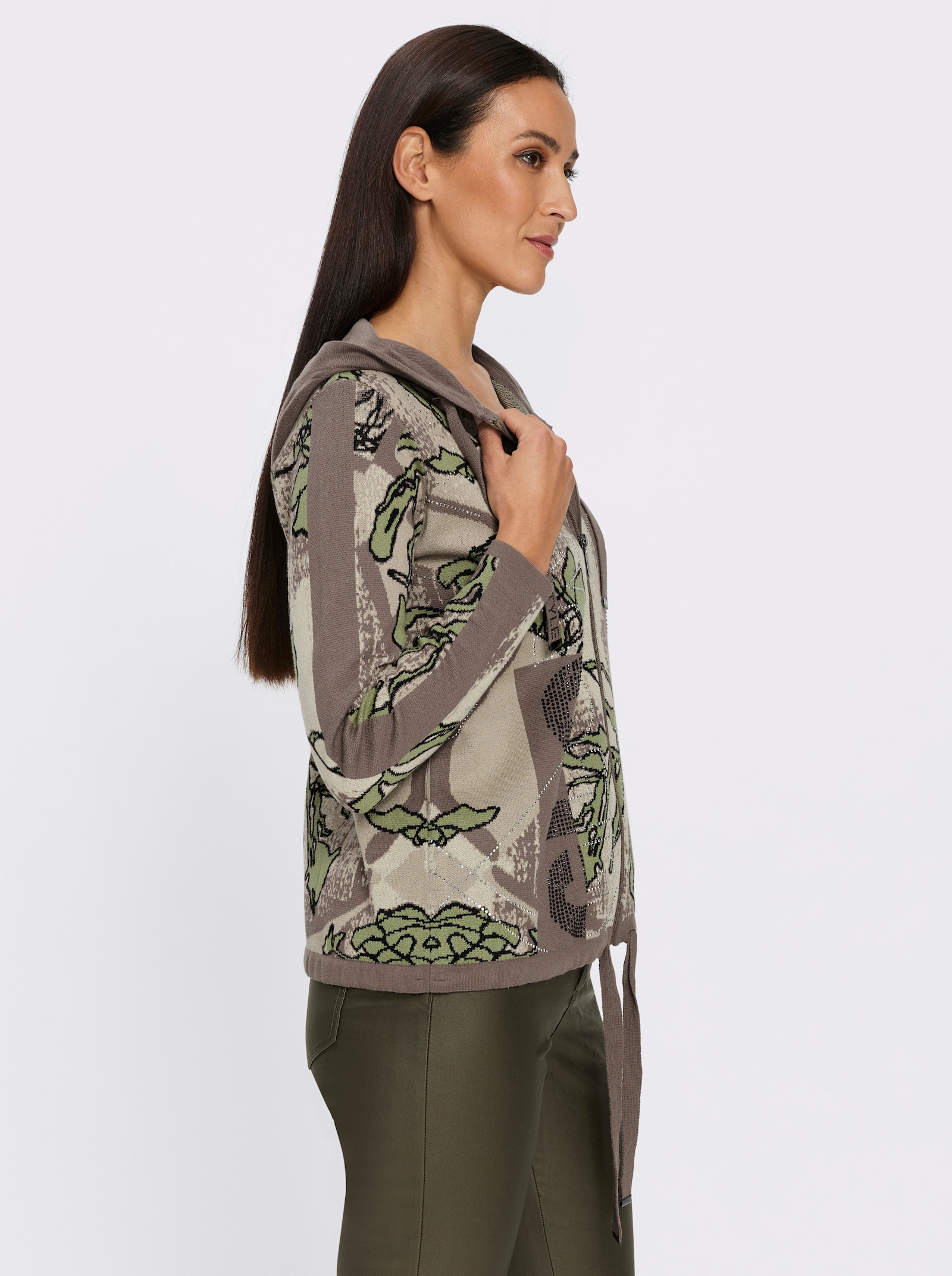 heine Vest met capuchon en patroonmix - zand/kaki gedessineerd