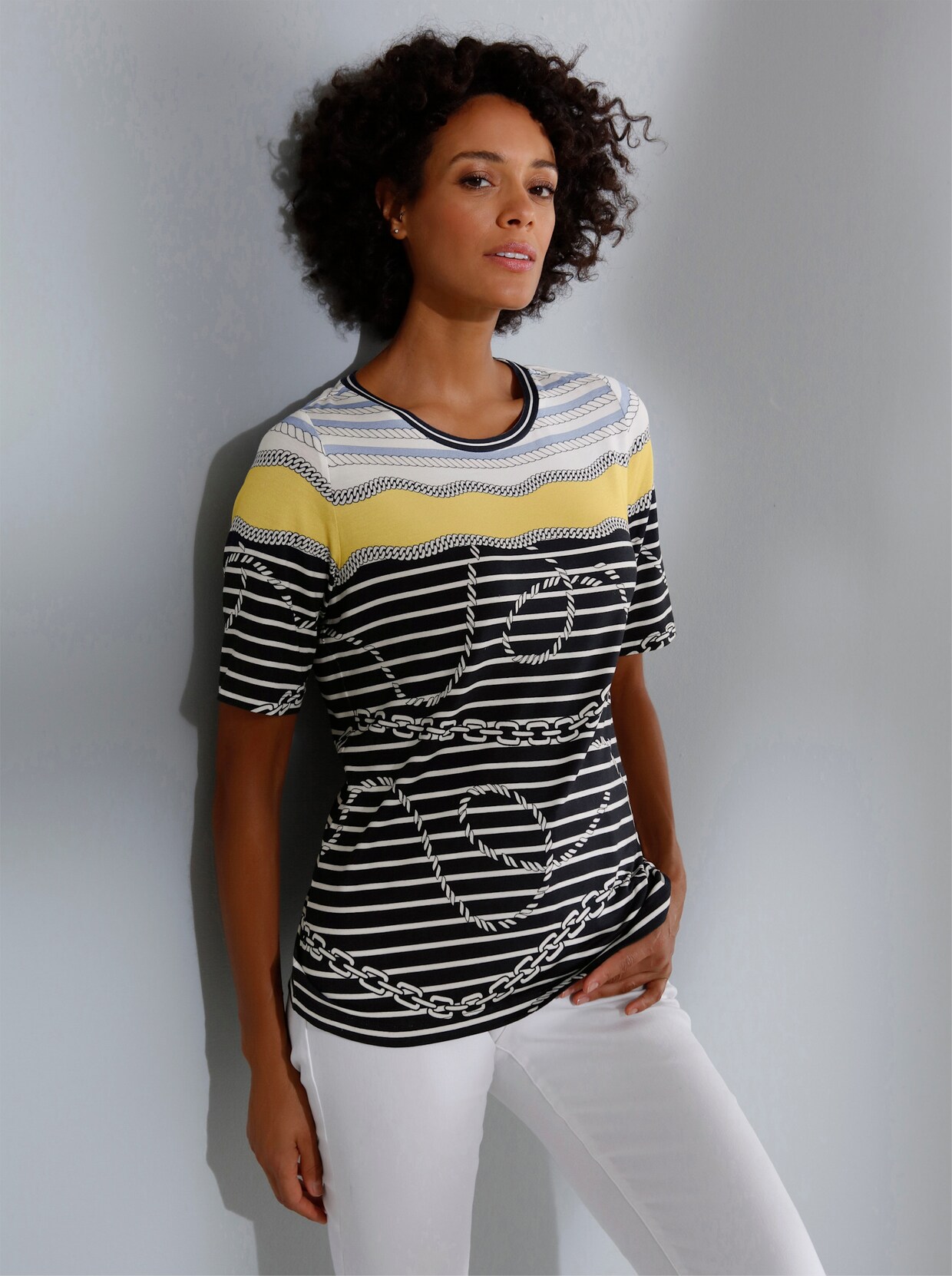 Creation L Premium Modal-Shirt - marine-gelb-geringelt
