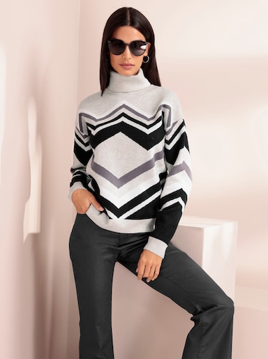heine Rollkragenpullover mit Effektgarn - hellgrau-schwarz-gemustert