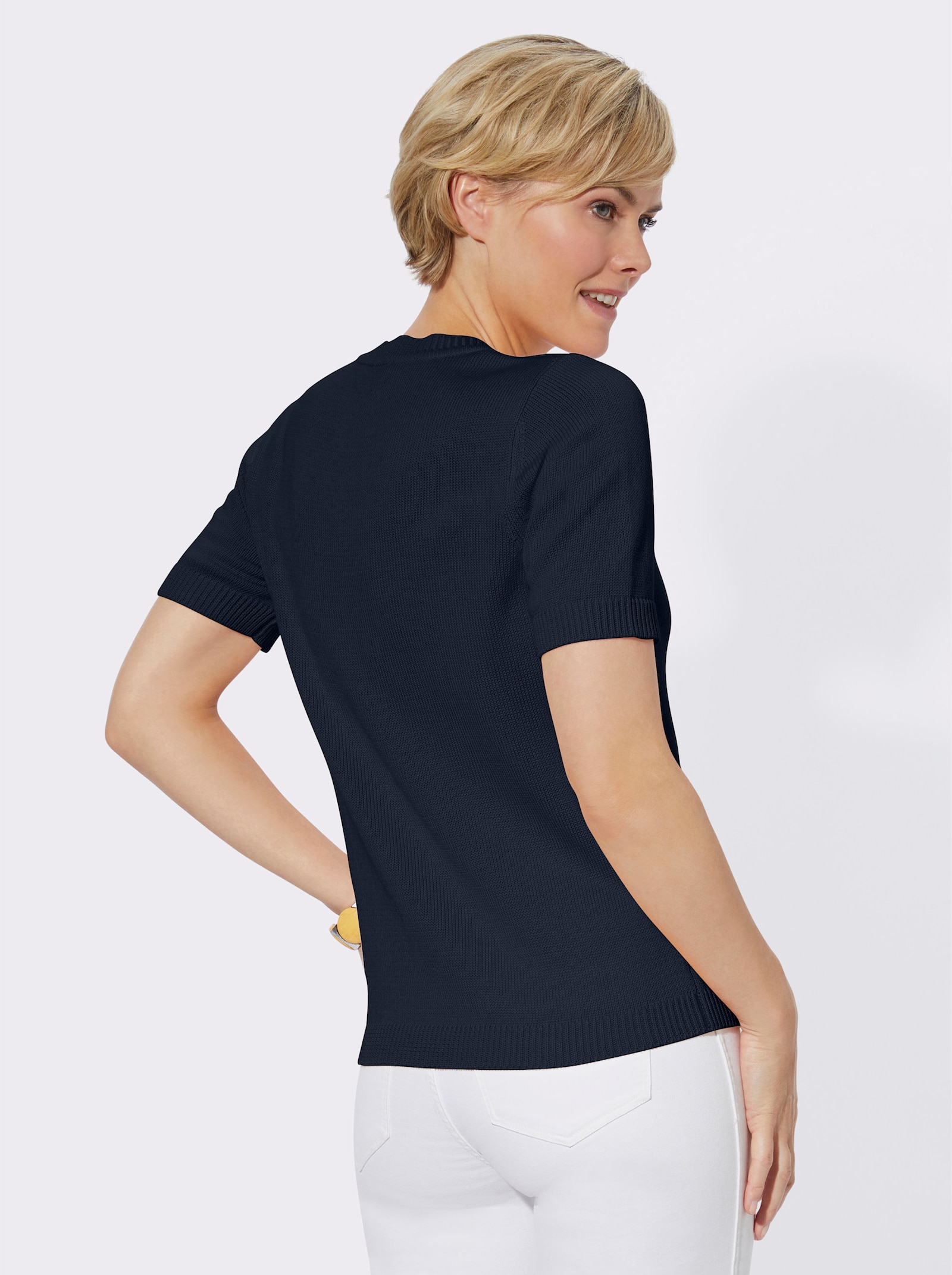 Kurzarmpullover mit Rippabschlüssen - marine