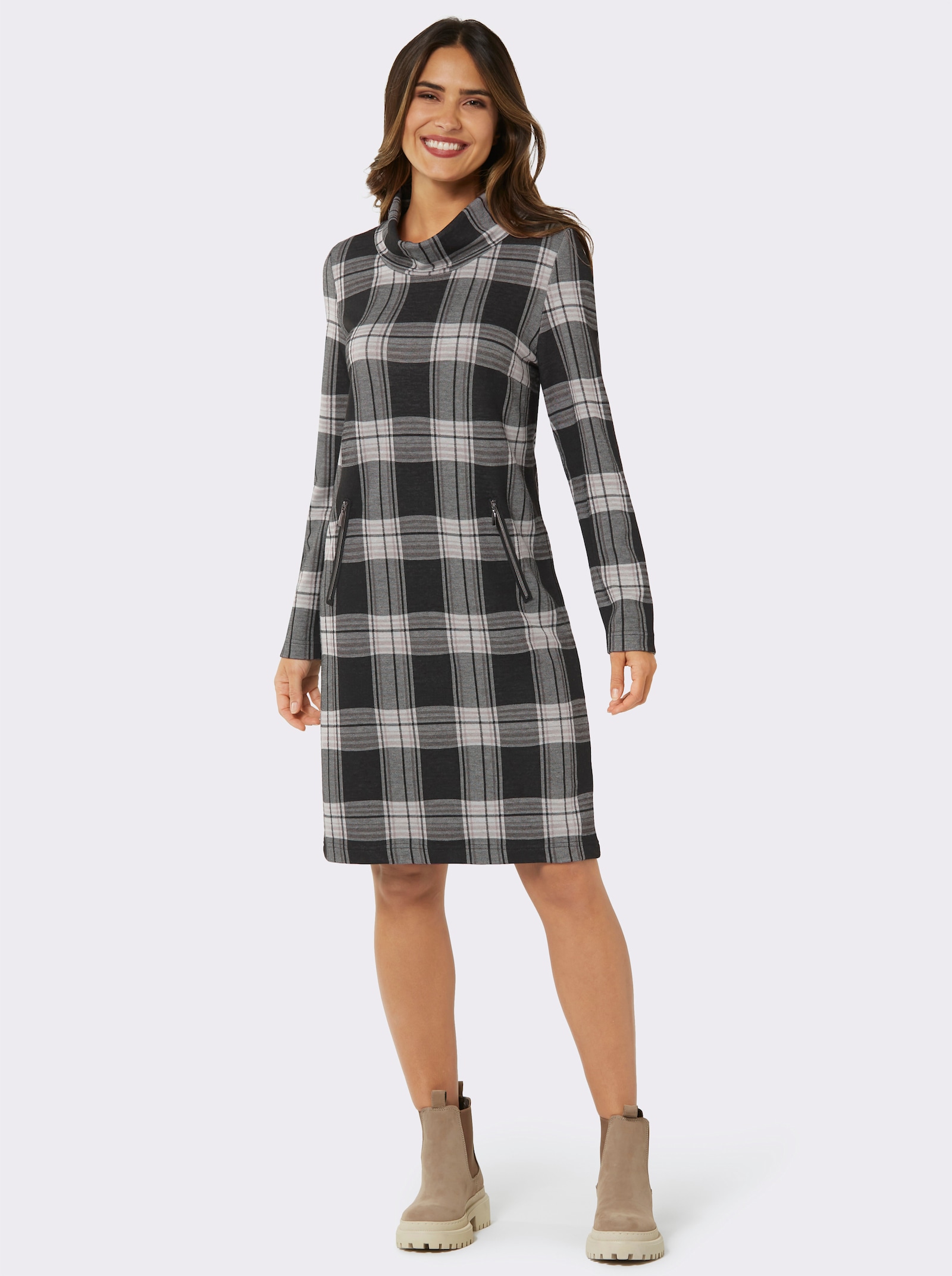 Jerseykleid im Jacquard-Karomuster - graphit-kariert