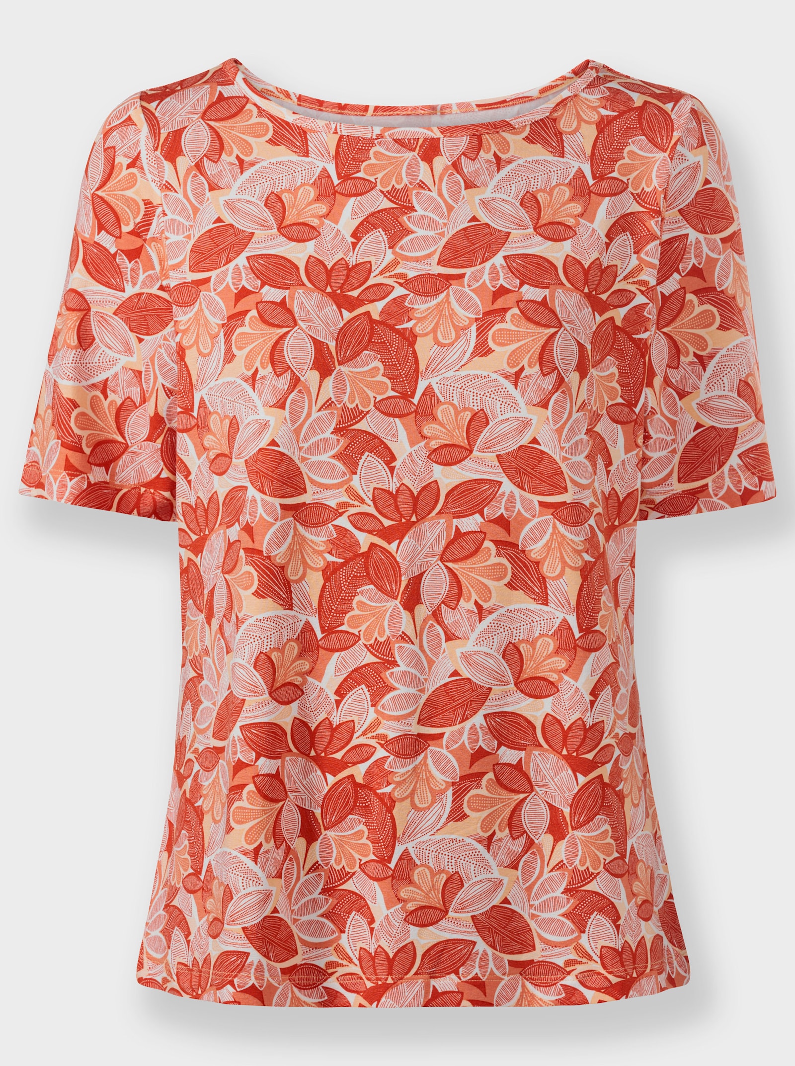 Print-Shirt mit paspeliertem U-Boot-Ausschnitt - papaya-apricot-bedruckt