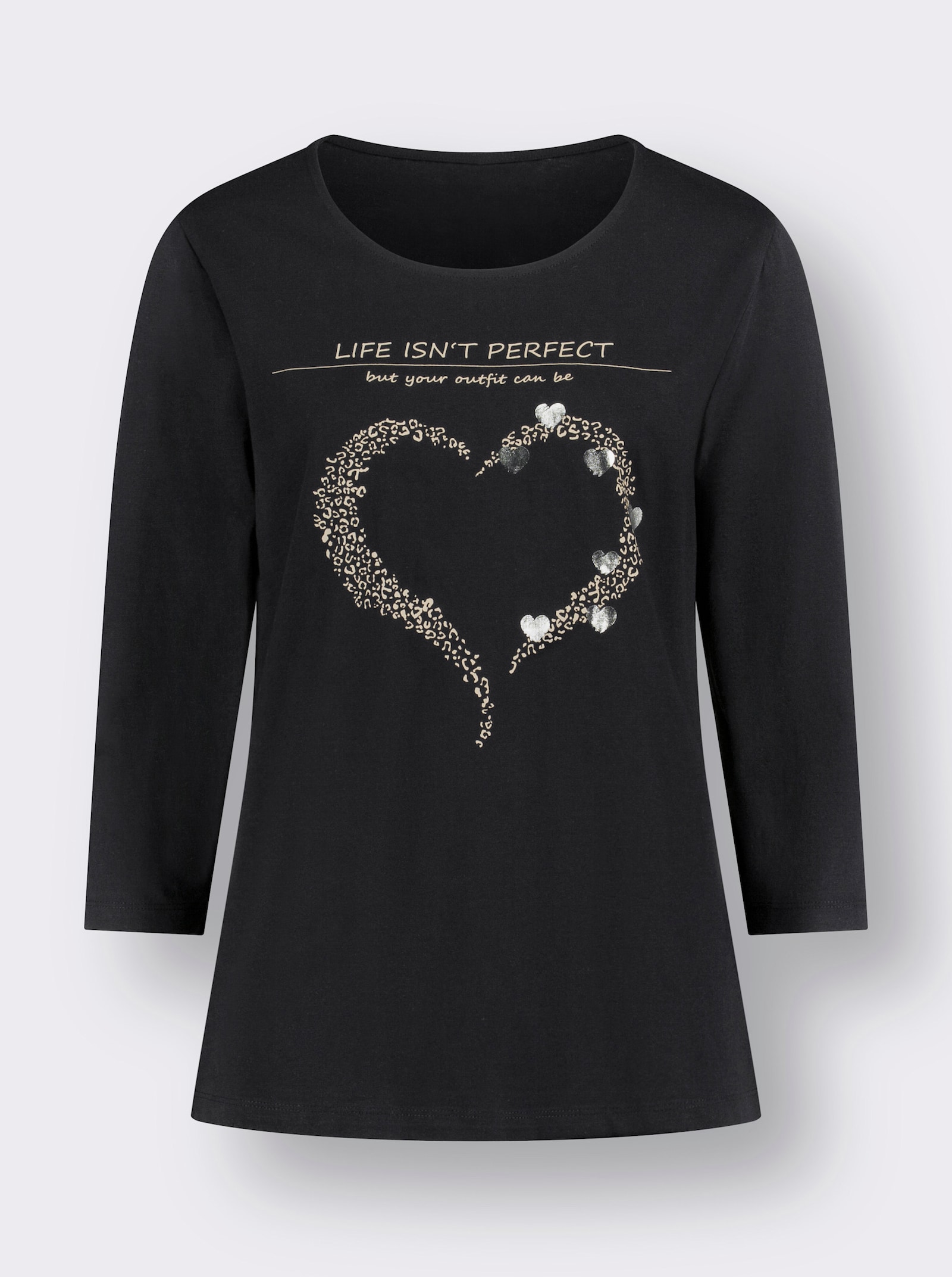 3/4-Arm-Shirt mit Herz-Motiv - schwarz-beige