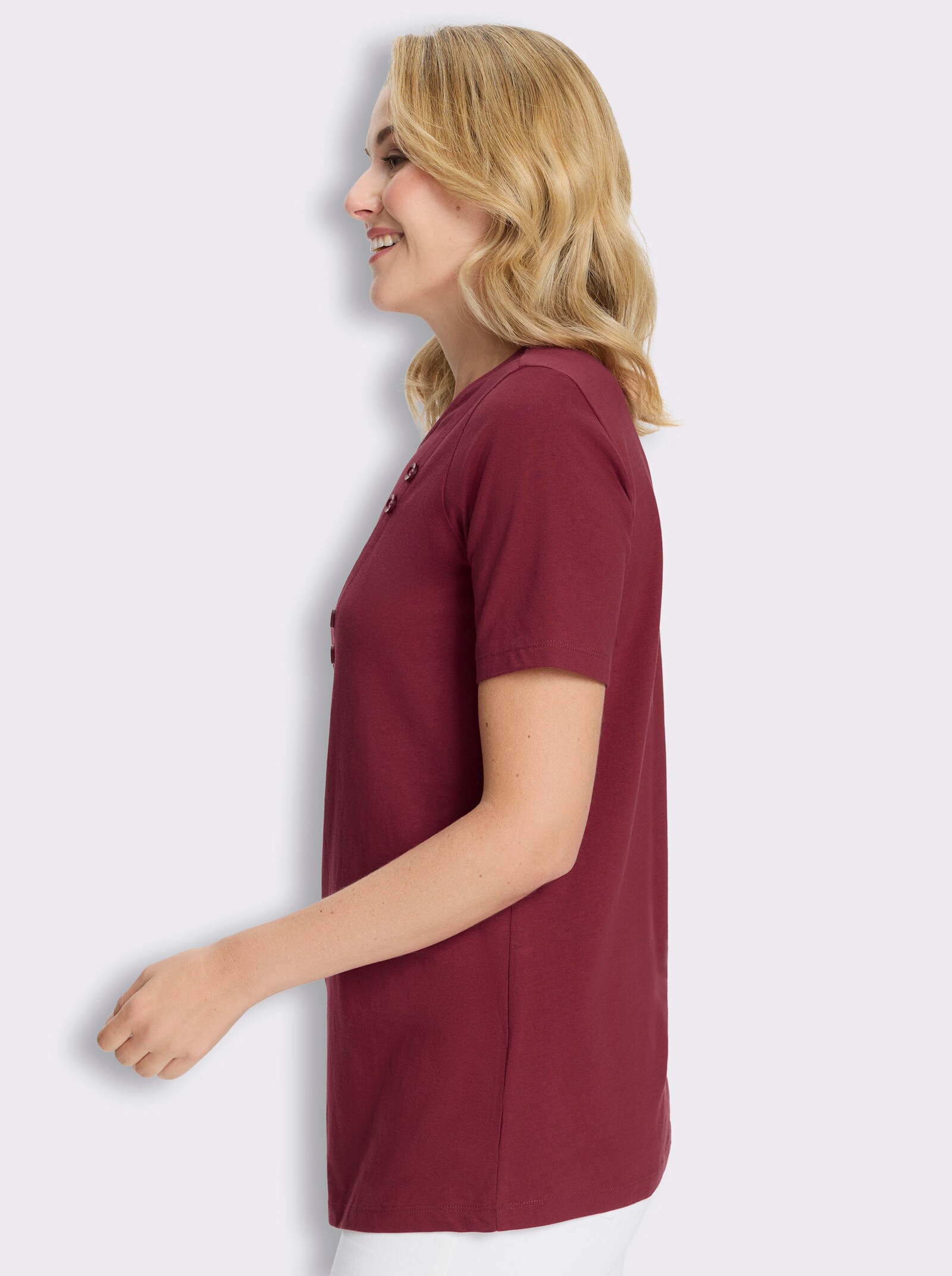 Longshirt mit Dekoknöpfen - dunkelrot