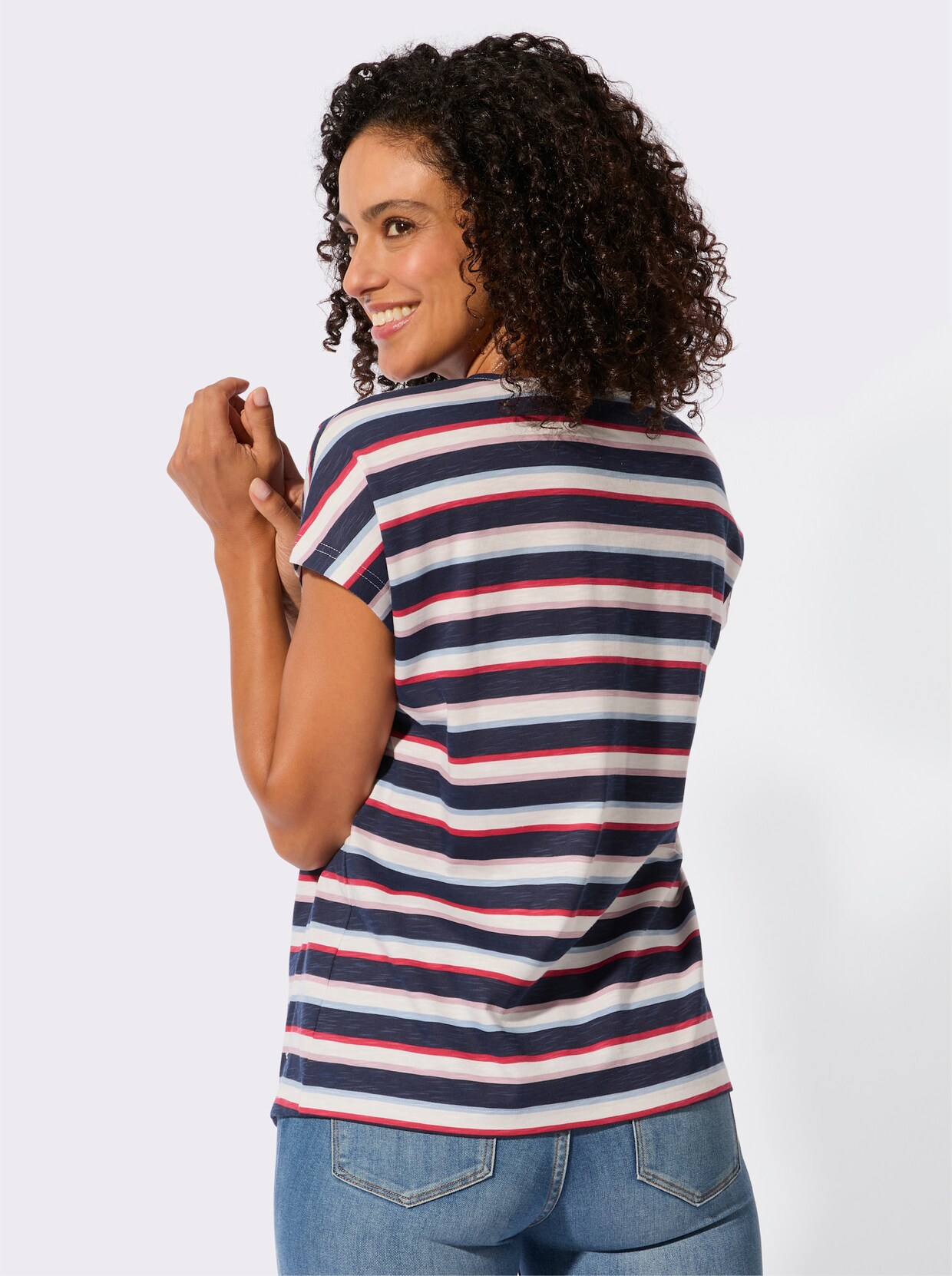 Print-Shirt im Ringel-Dessin - marine-ecru-bedruckt