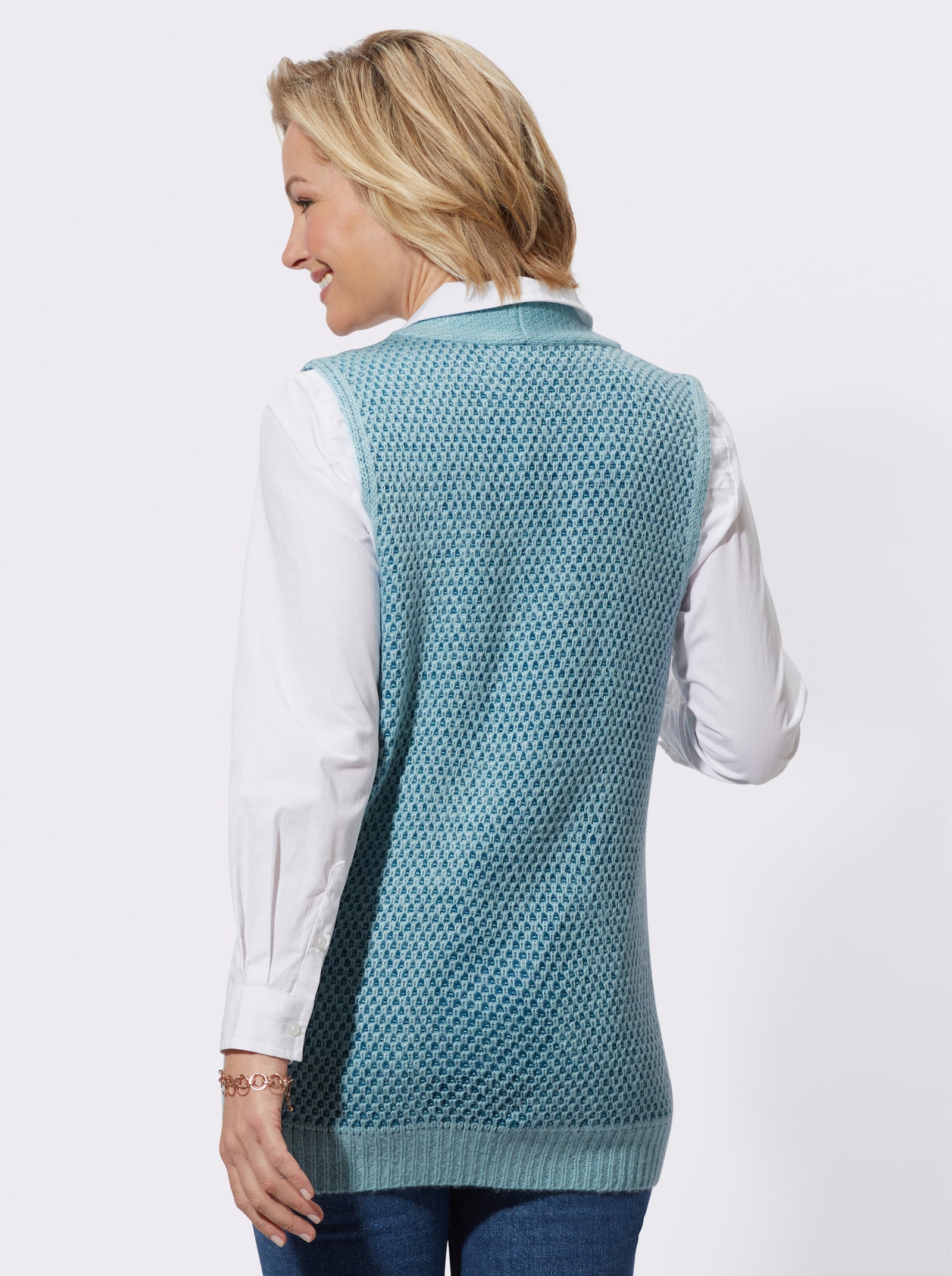 Strickweste in Longform - mint-meliert