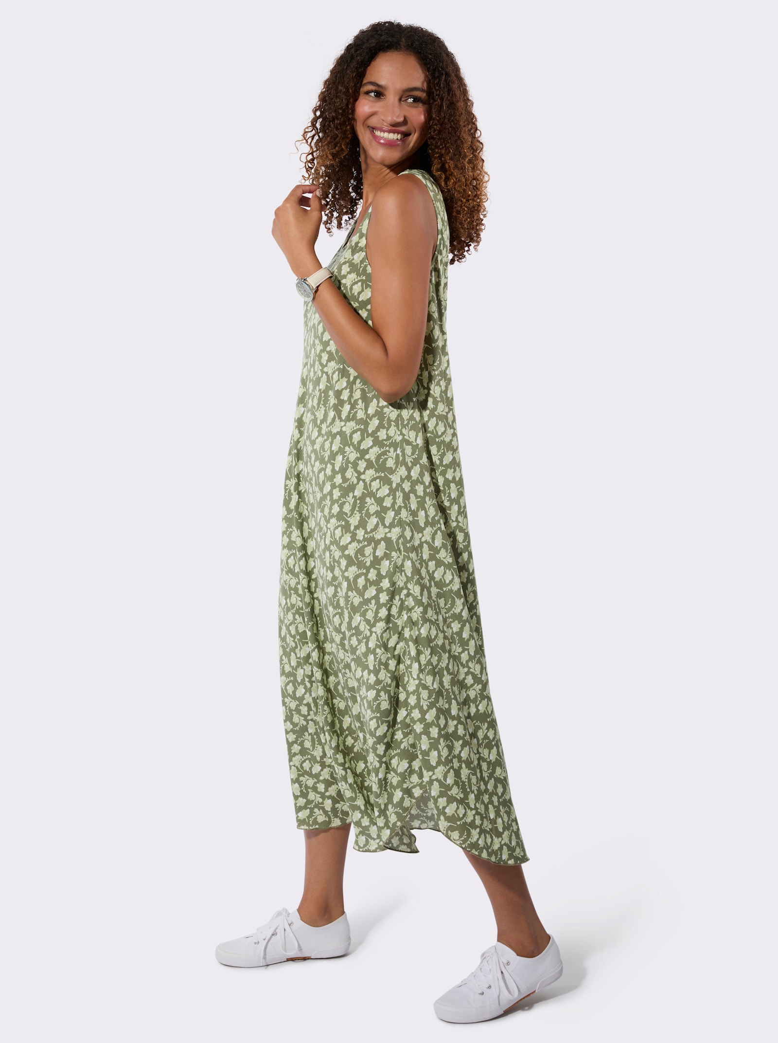 Jurk met print om makkelijk aan te trekken - kaki/wit geprint