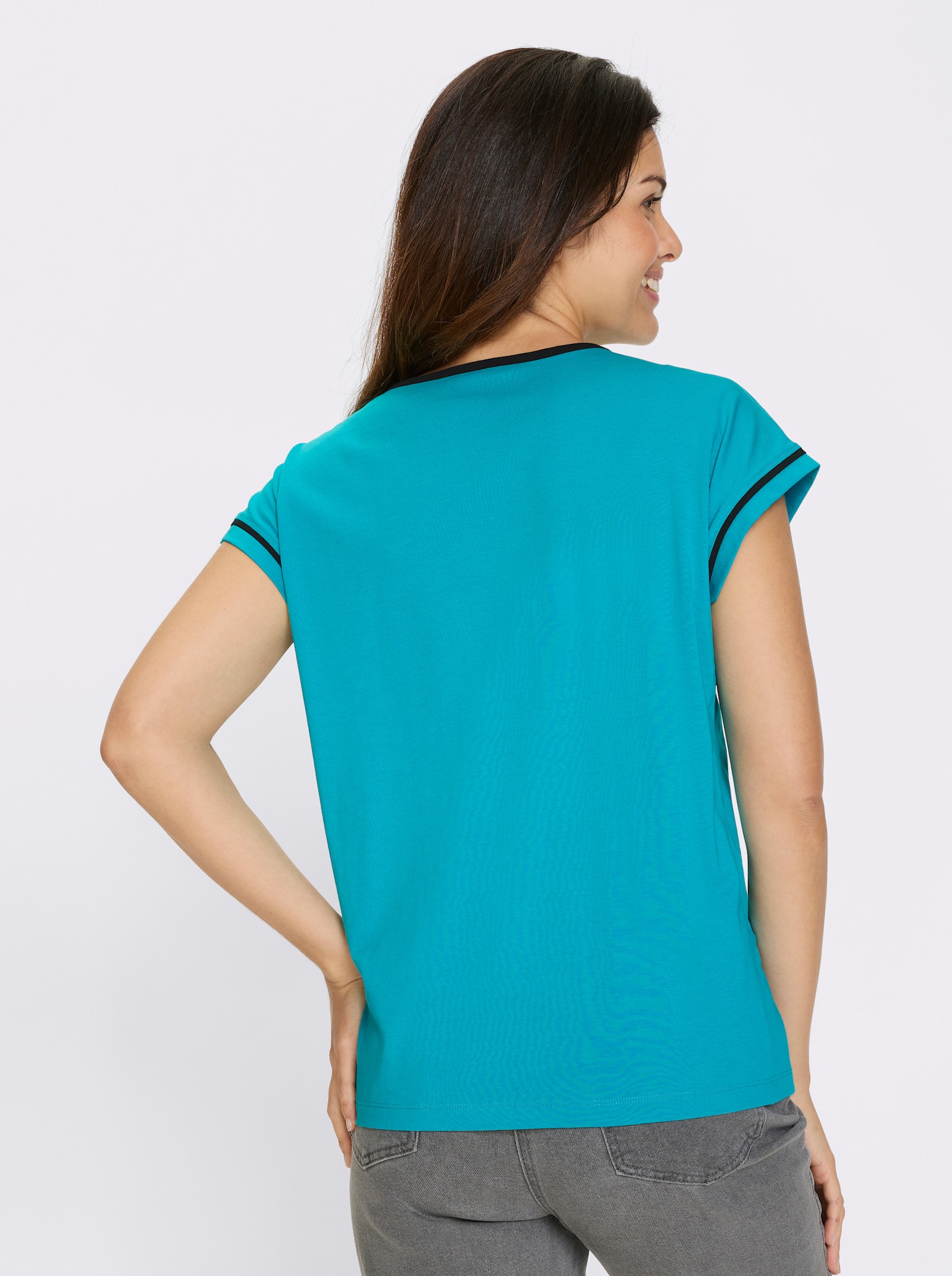 Tričko s krátkým rukávem a kontrastními paspulkami - tyrkysová-černá