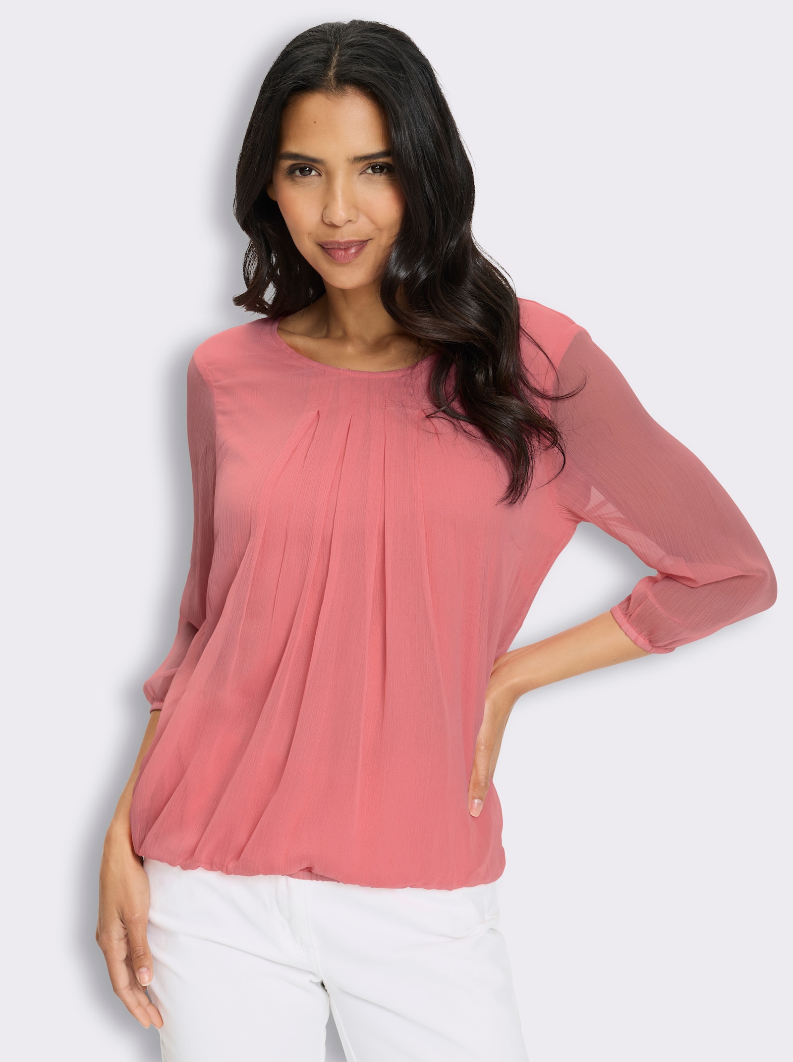 Chiffonbluse mit elastischen Abschlüssen - flamingo