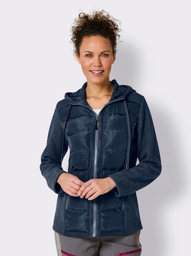 Walkjacke mit Reißverschluss-Nahttaschen - dunkelblau-meliert
