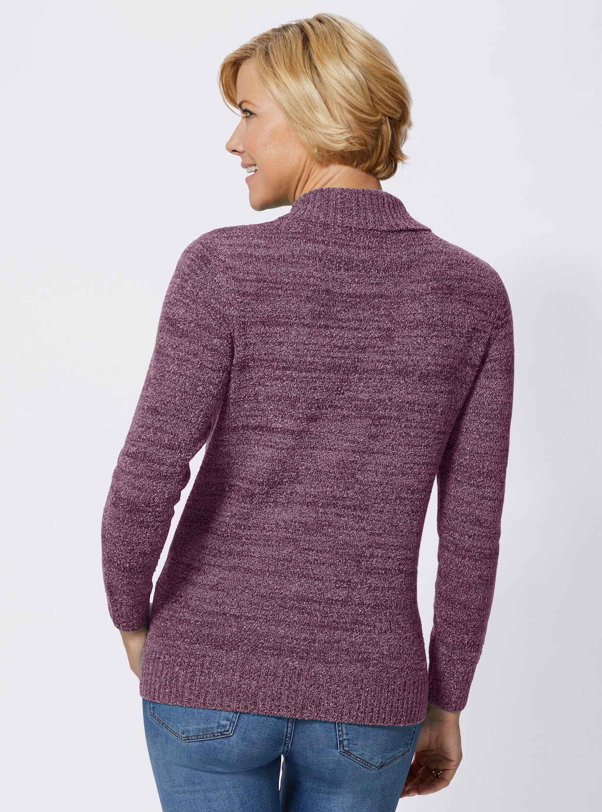 Pullover met V-hals - fuchsia gemêleerd