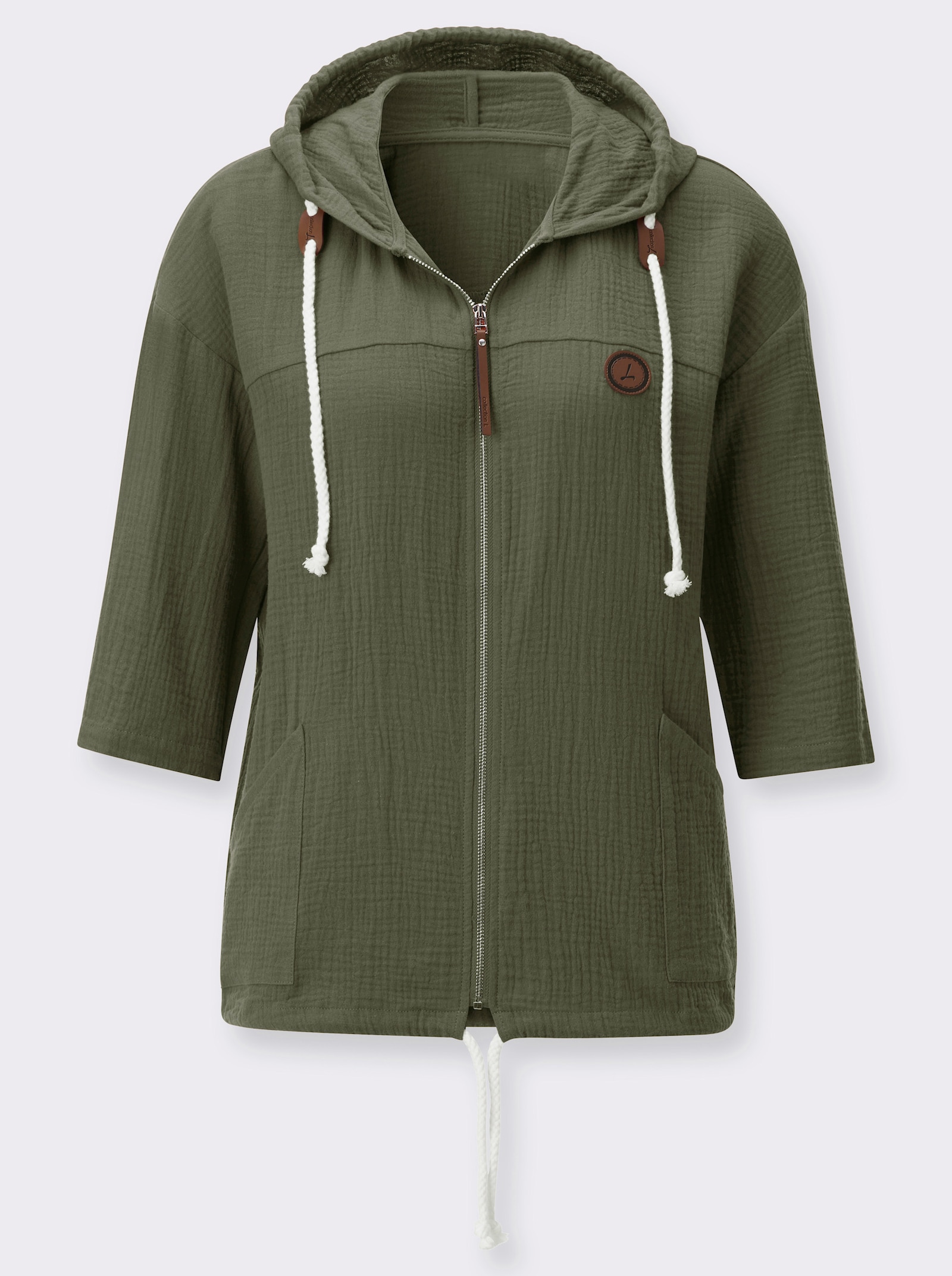 Blusenjacke mit Tunnelzug im Saum - khaki