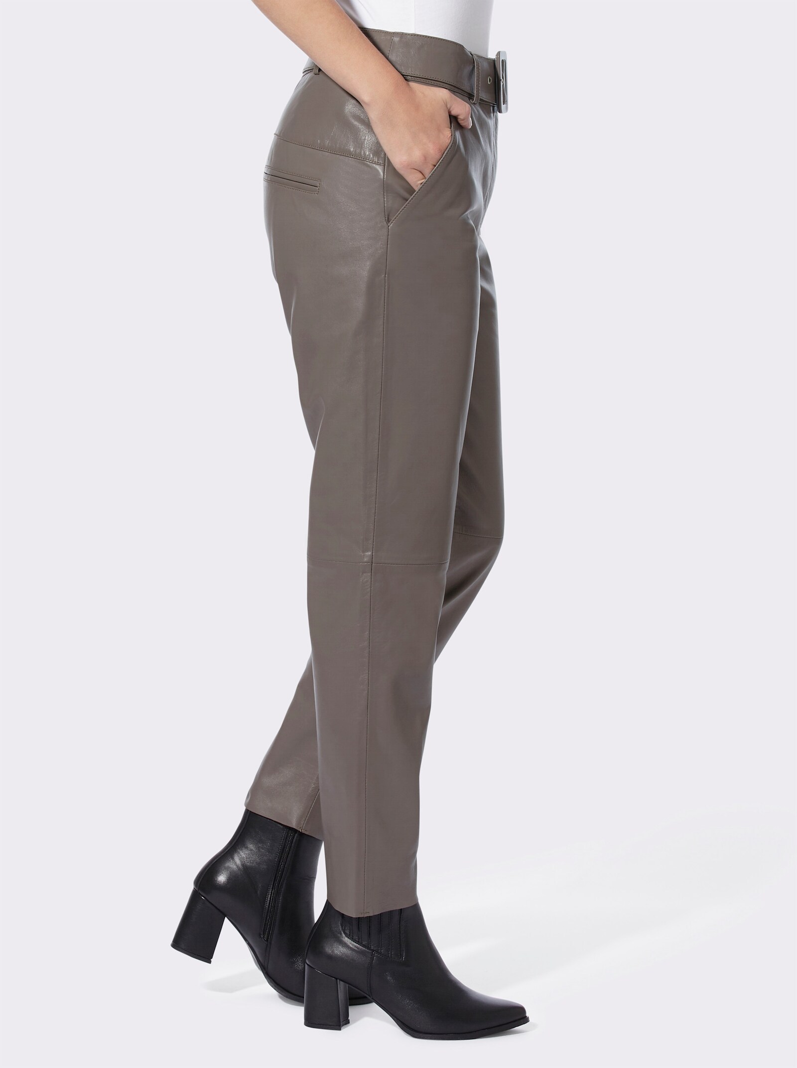 heine Lederhose inklusive Gürtel - dunkeltaupe