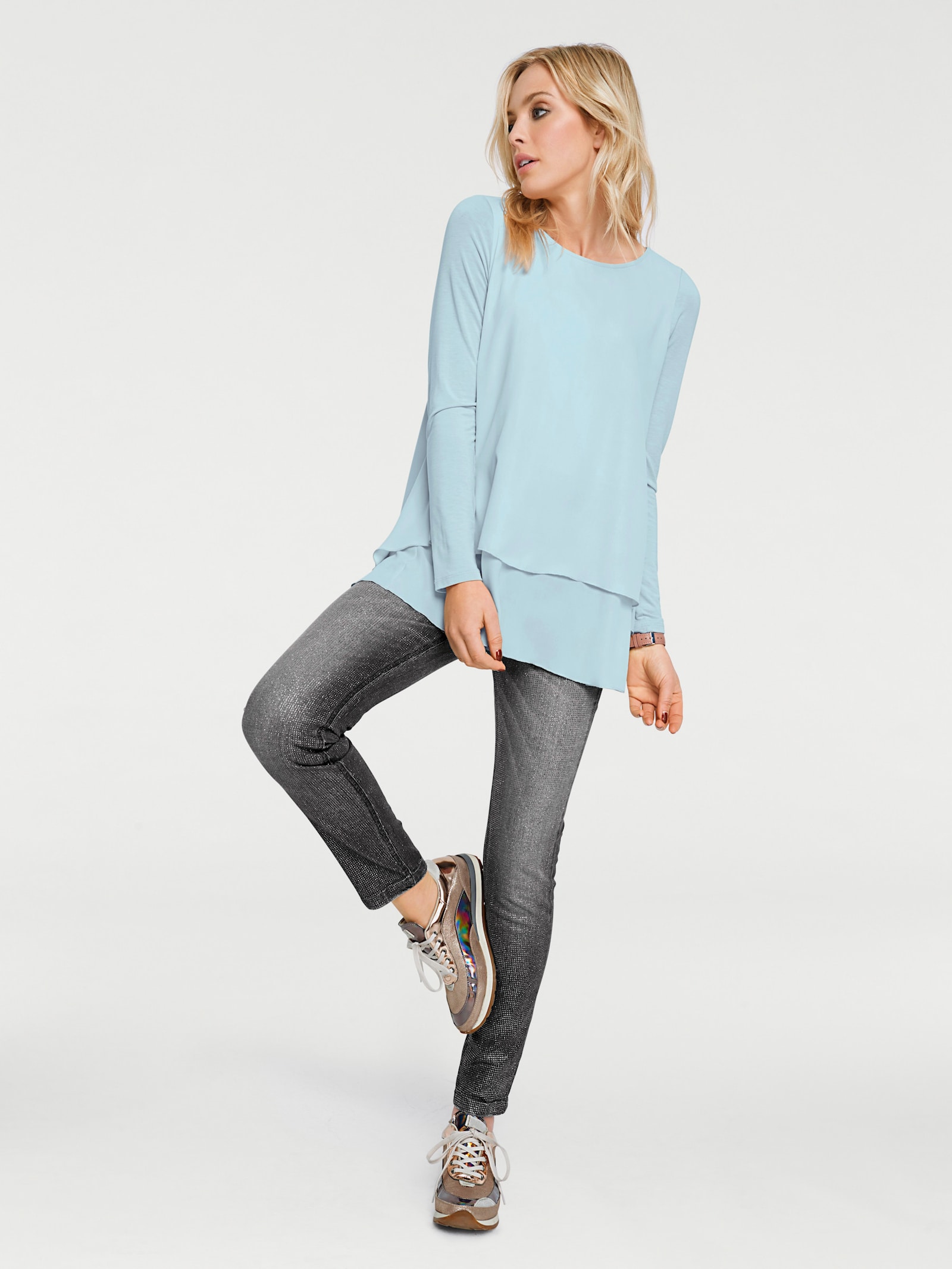 heine Langarmshirt in 2-in-1-Optik - hellblau