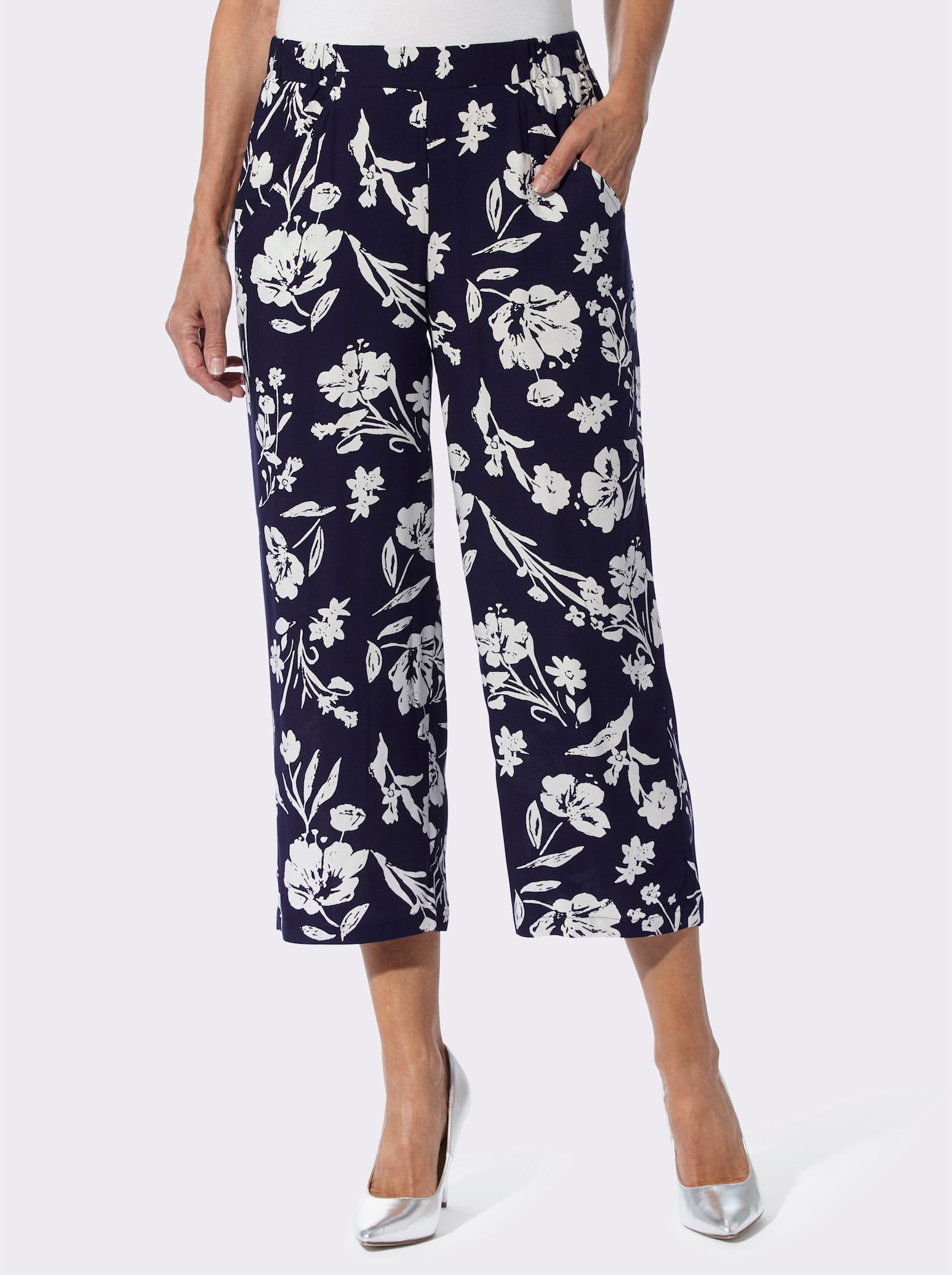 Culotte met comfortband - marine/wit geprint