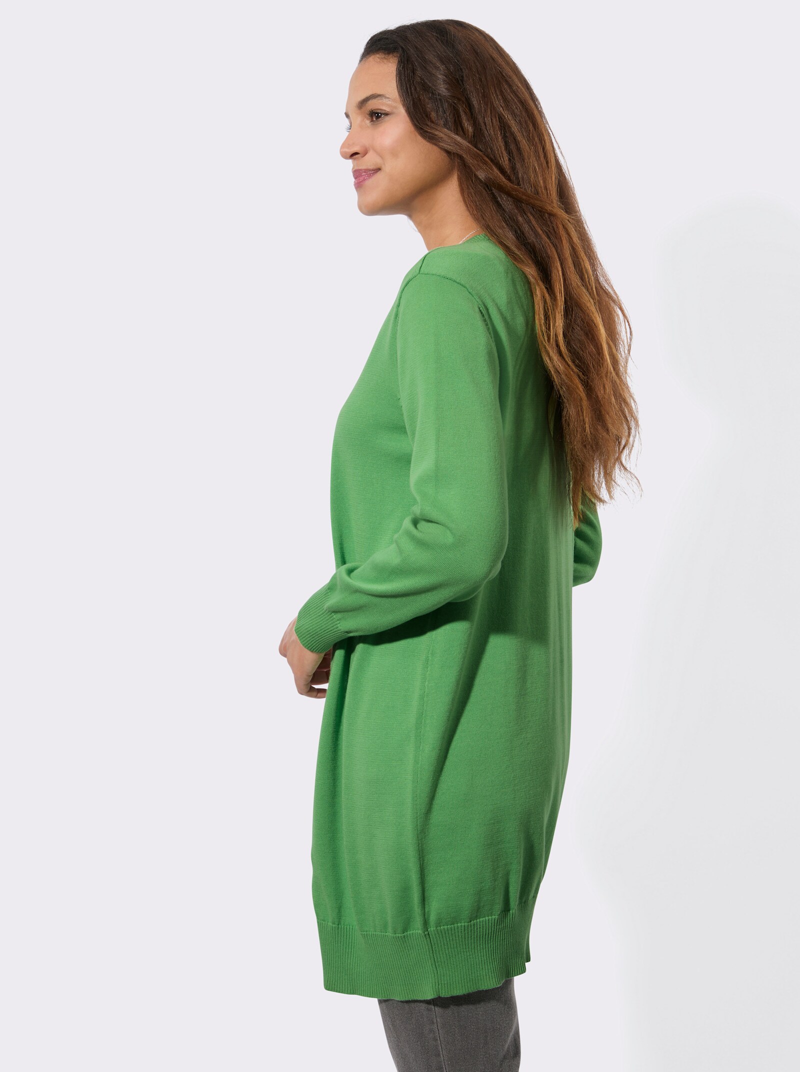 Longstrickjacke mit gerippten Bündchen - apfel