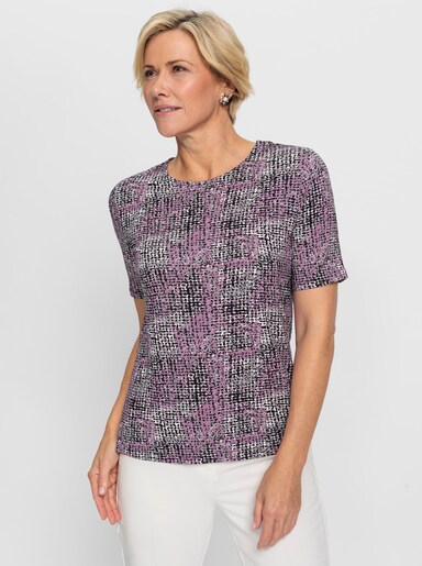 Rundhalsshirt in Viskose-Qualität - orchidee-ecru-bedruckt
