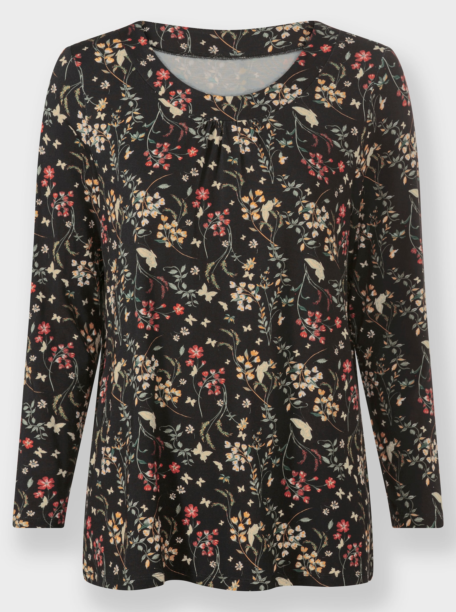 Tunikashirt mit floralem Druck - schwarz-ocker-bedruckt