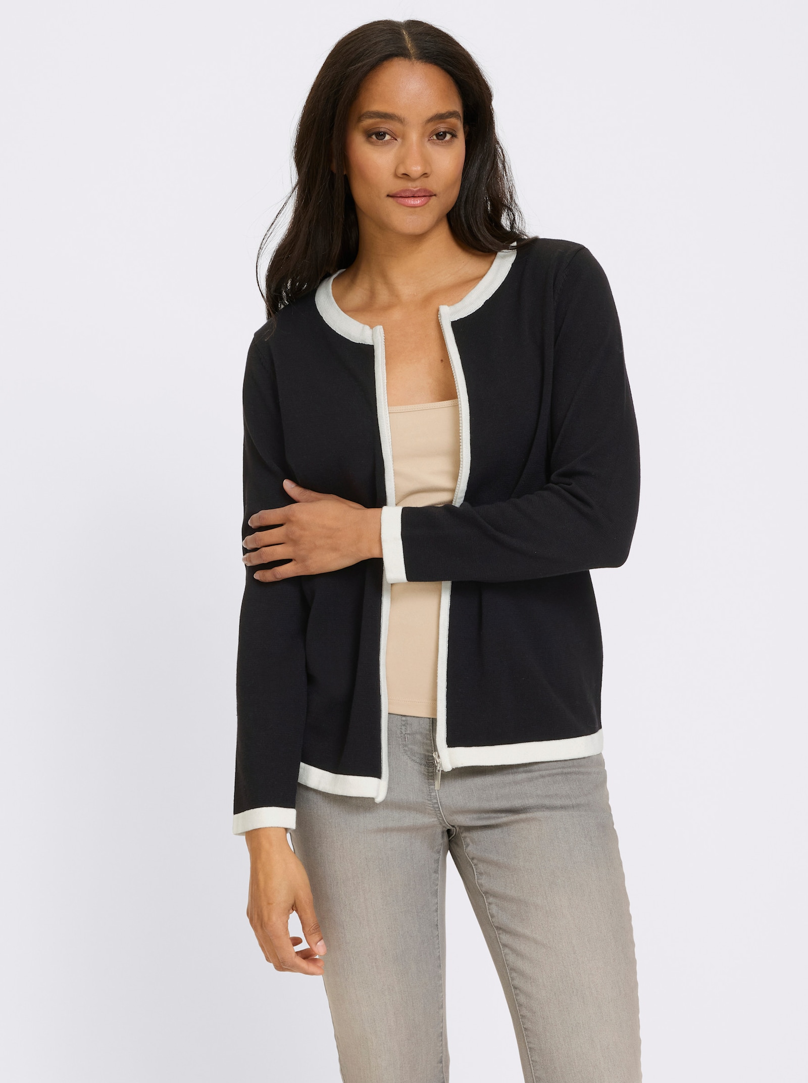 heine Fijn gebreid vest met ritssluiting - zwart