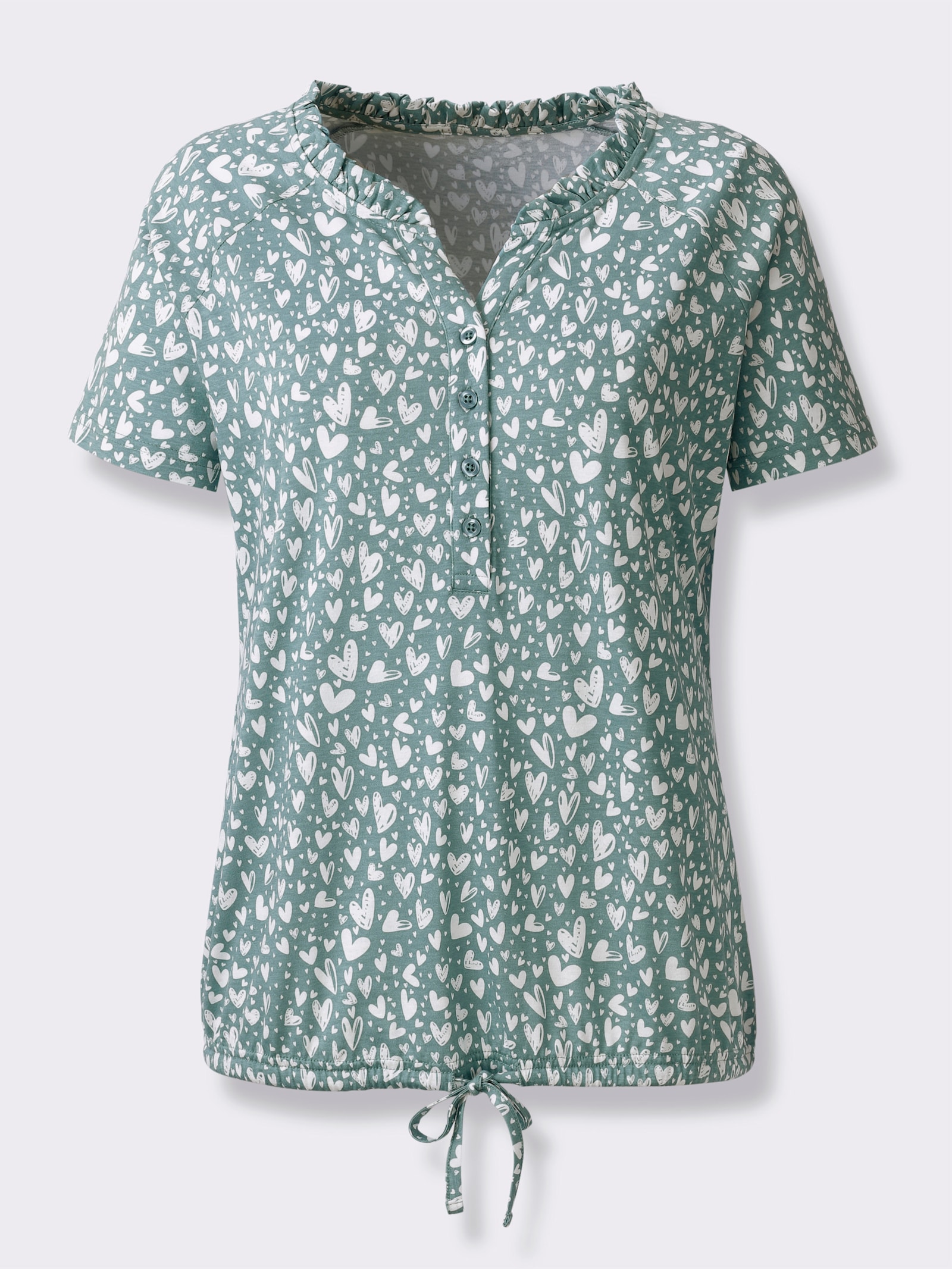 Print-Shirt mit Herzchenmuster - jade-ecru
