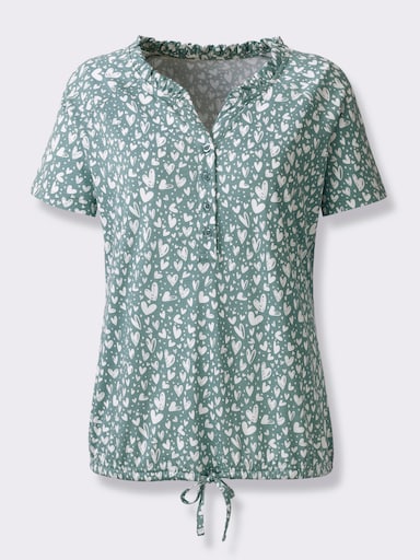 Print-Shirt mit Herzchenmuster - jade-ecru