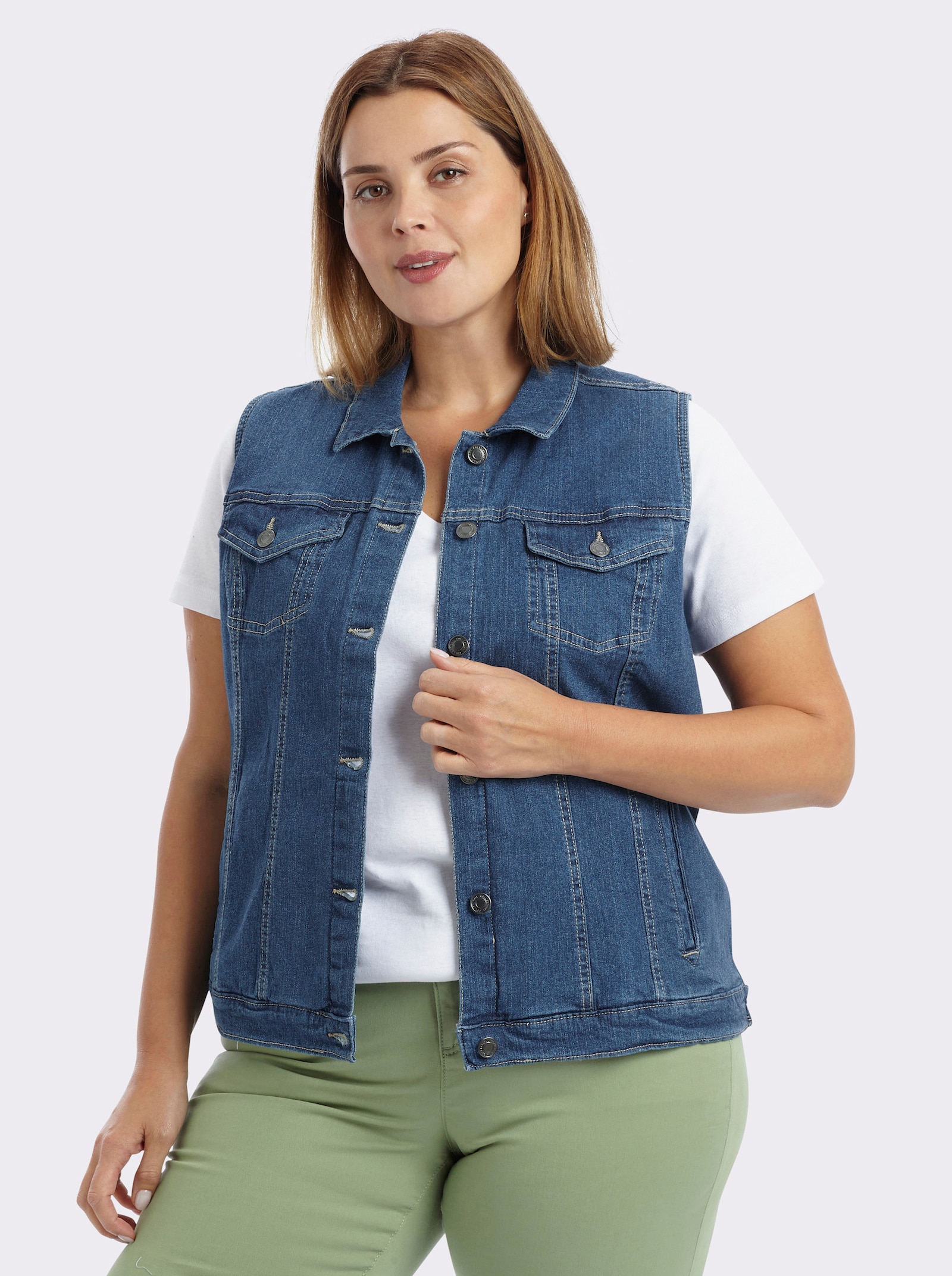 Jeansweste mit weitenverstellbarem Saum - blue-stone-washed