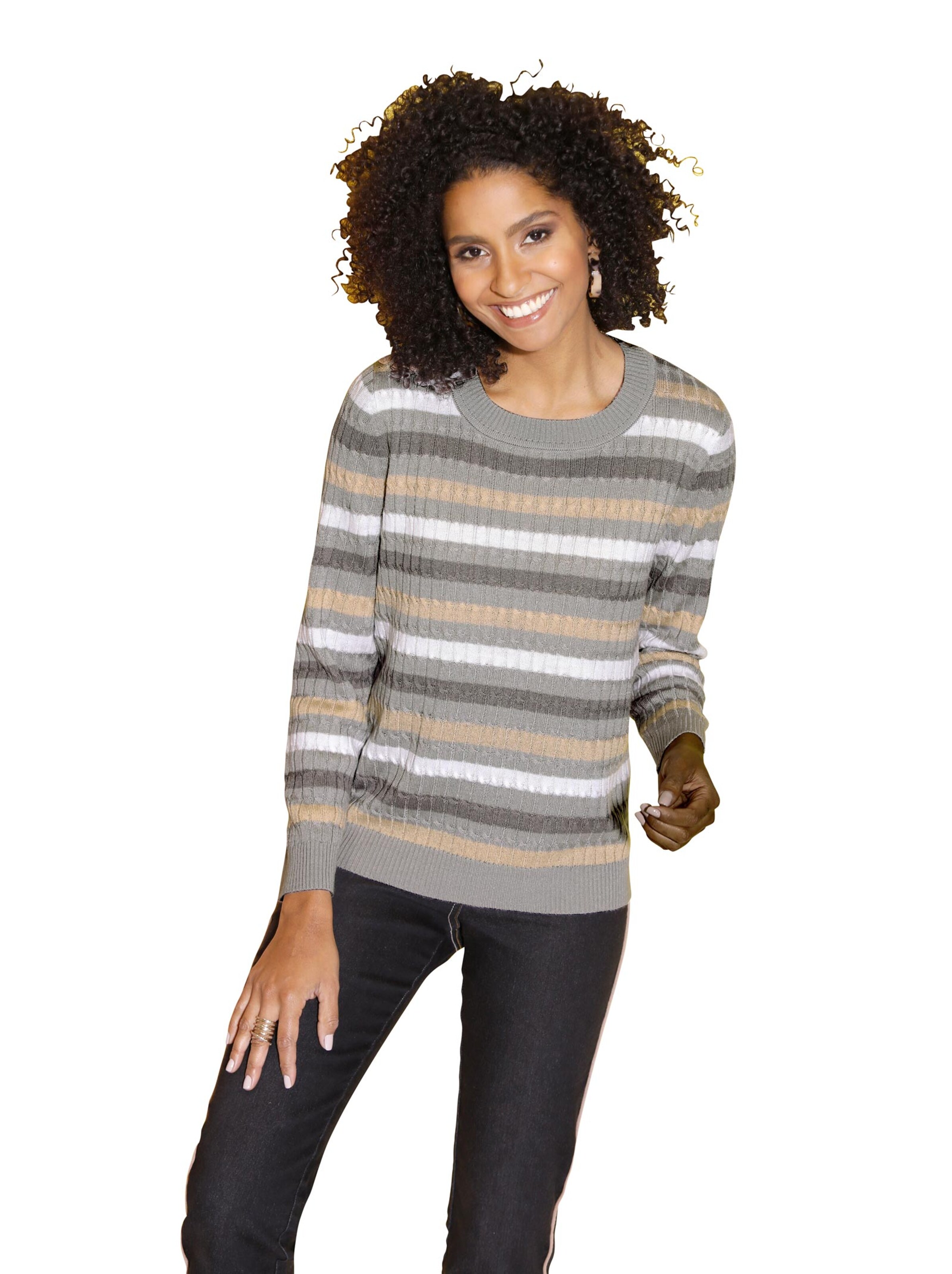 Pullover - grau-sand-gestreift