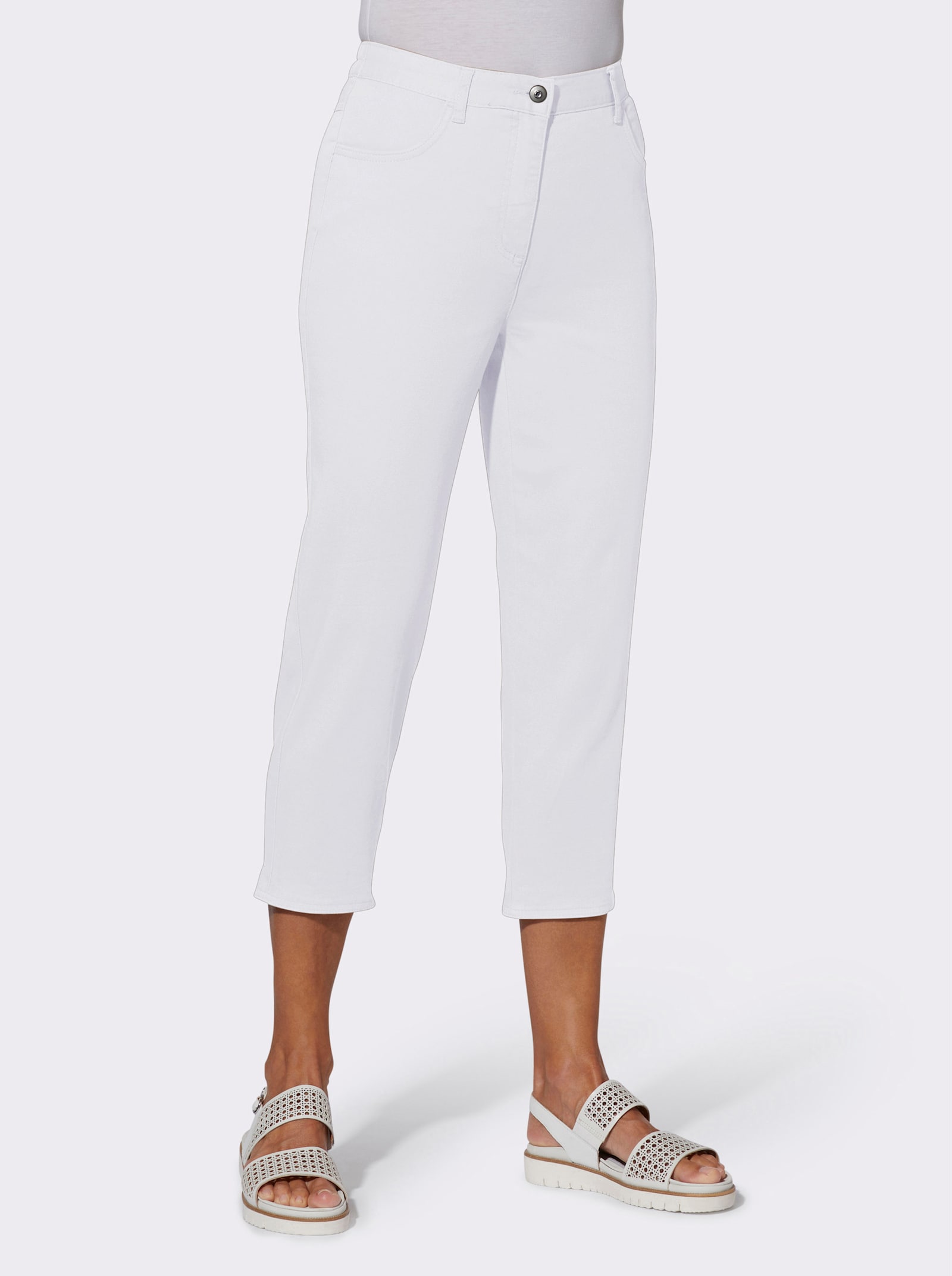 7/8-Jeans mit Schmuckknöpfen - weiß