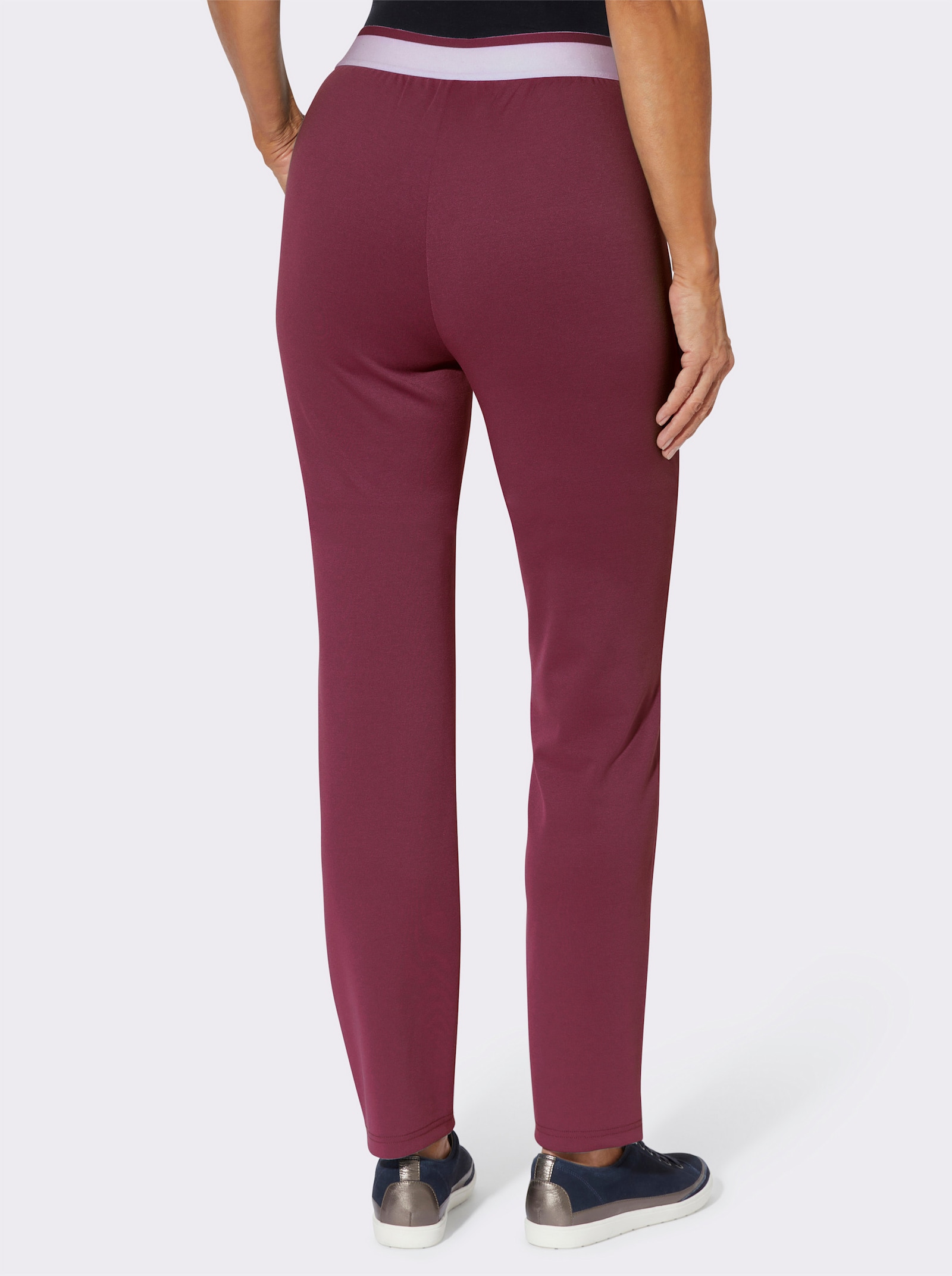 Sweatbroek met gestreepte comfortband rondom - bordeaux