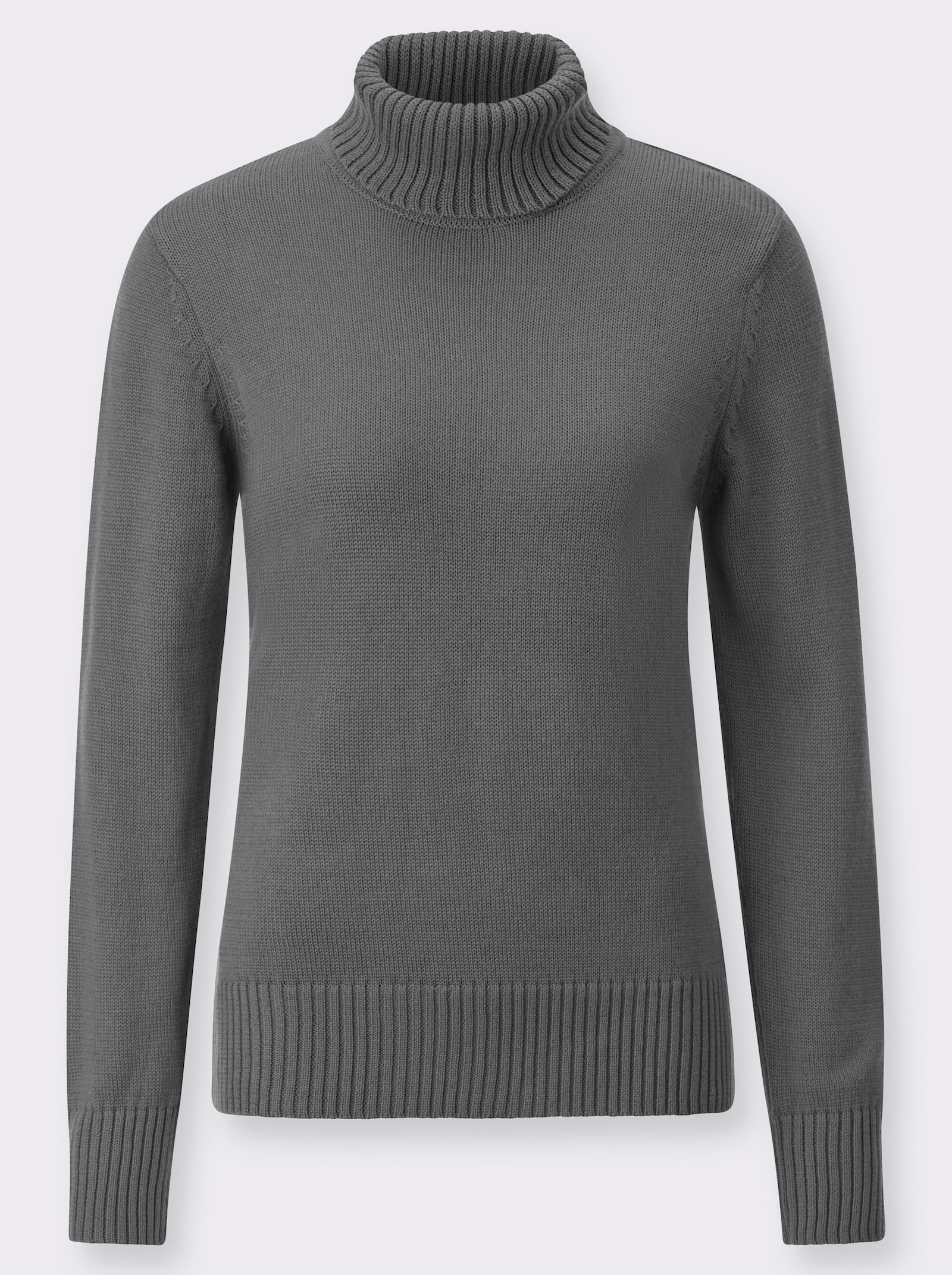 Rollkragenpullover im Baumwoll-Mix - grau-meliert