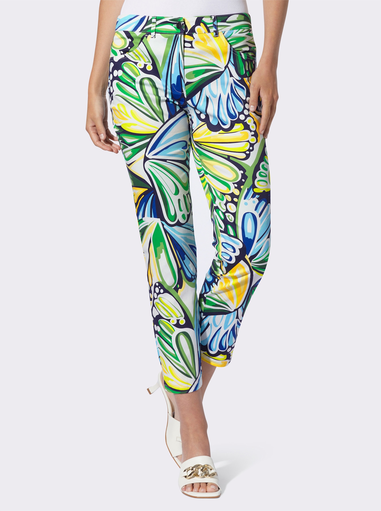 heine Druckhose mit Schlitz am Saum - grasgrün-ecru-bedruckt