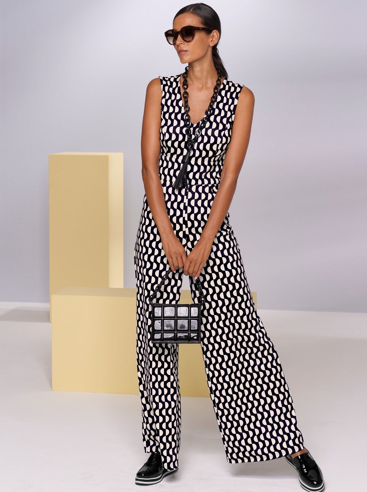 heine Jumpsuit - schwarz-ecru-bedruckt