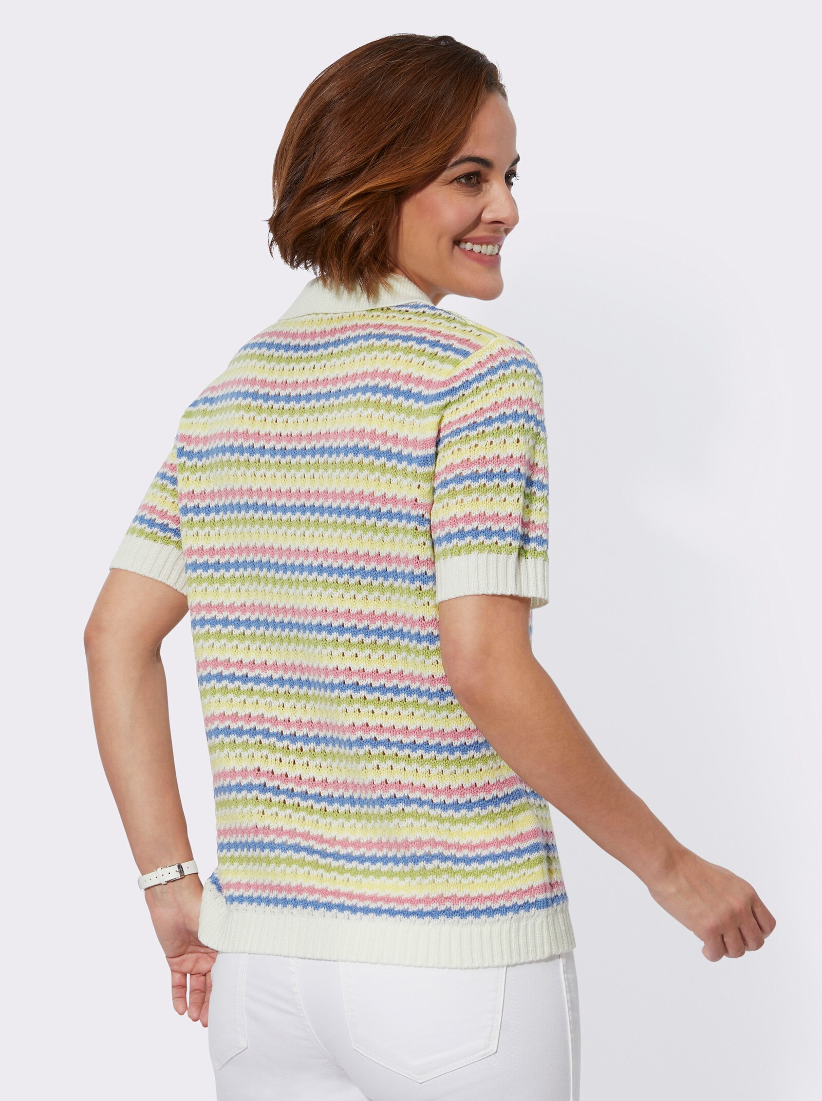 Ajourpullover in multicolor-look - ecru/oudroze gestreept