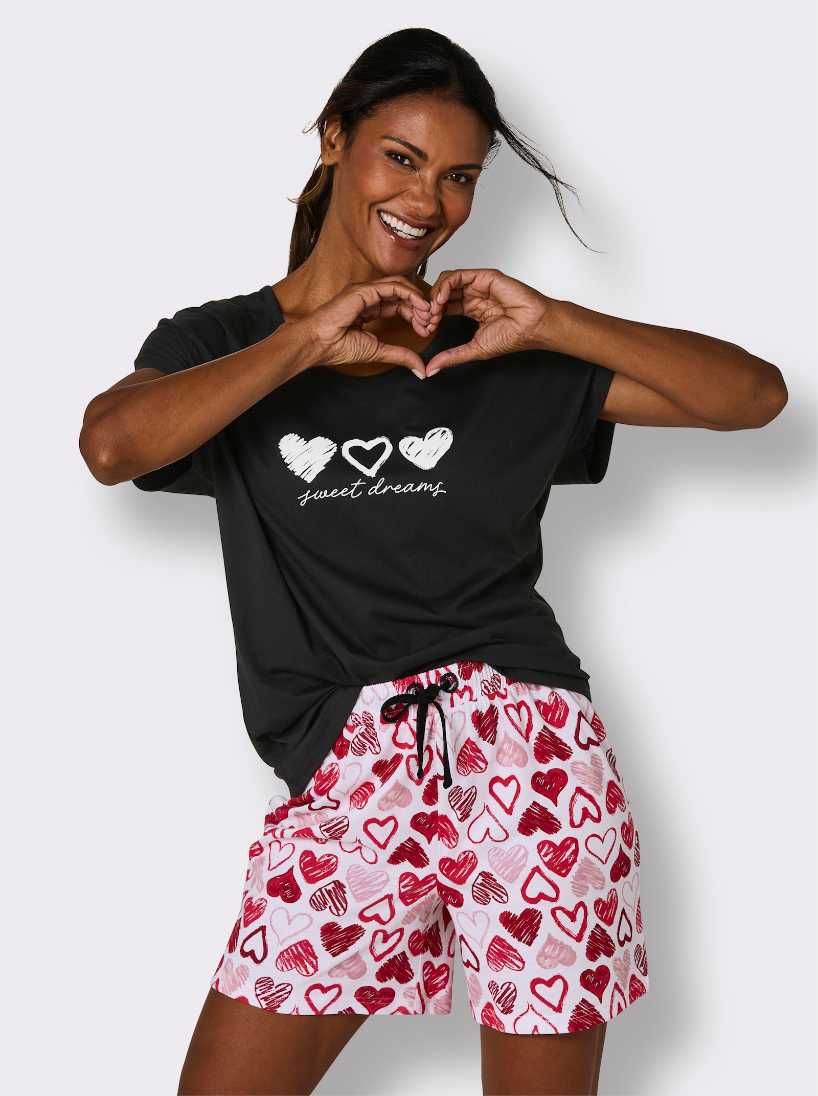 wäschepur Pyjama court - noir-rouge imprimé