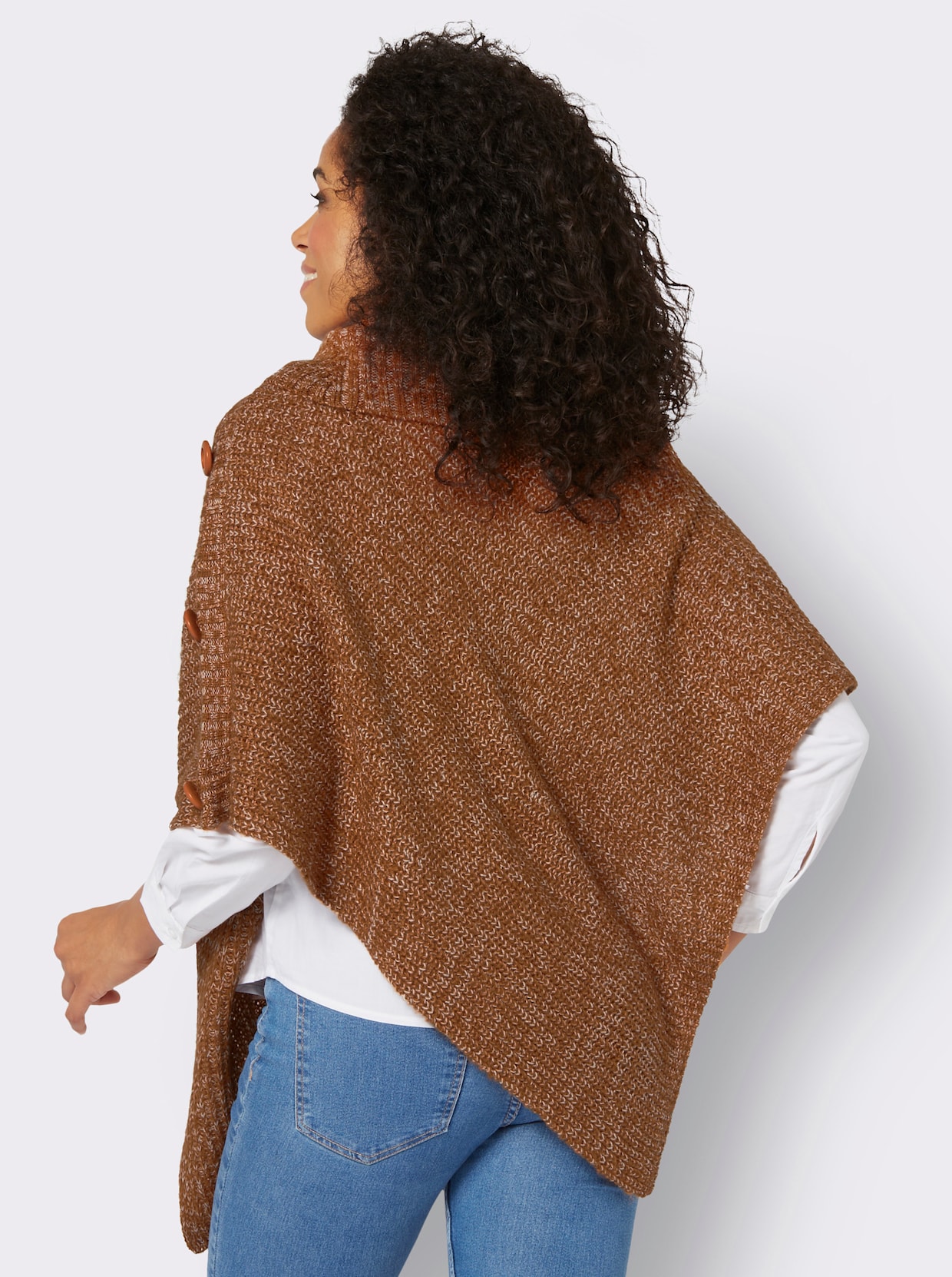 Poncho - cognac-ecru-meliert