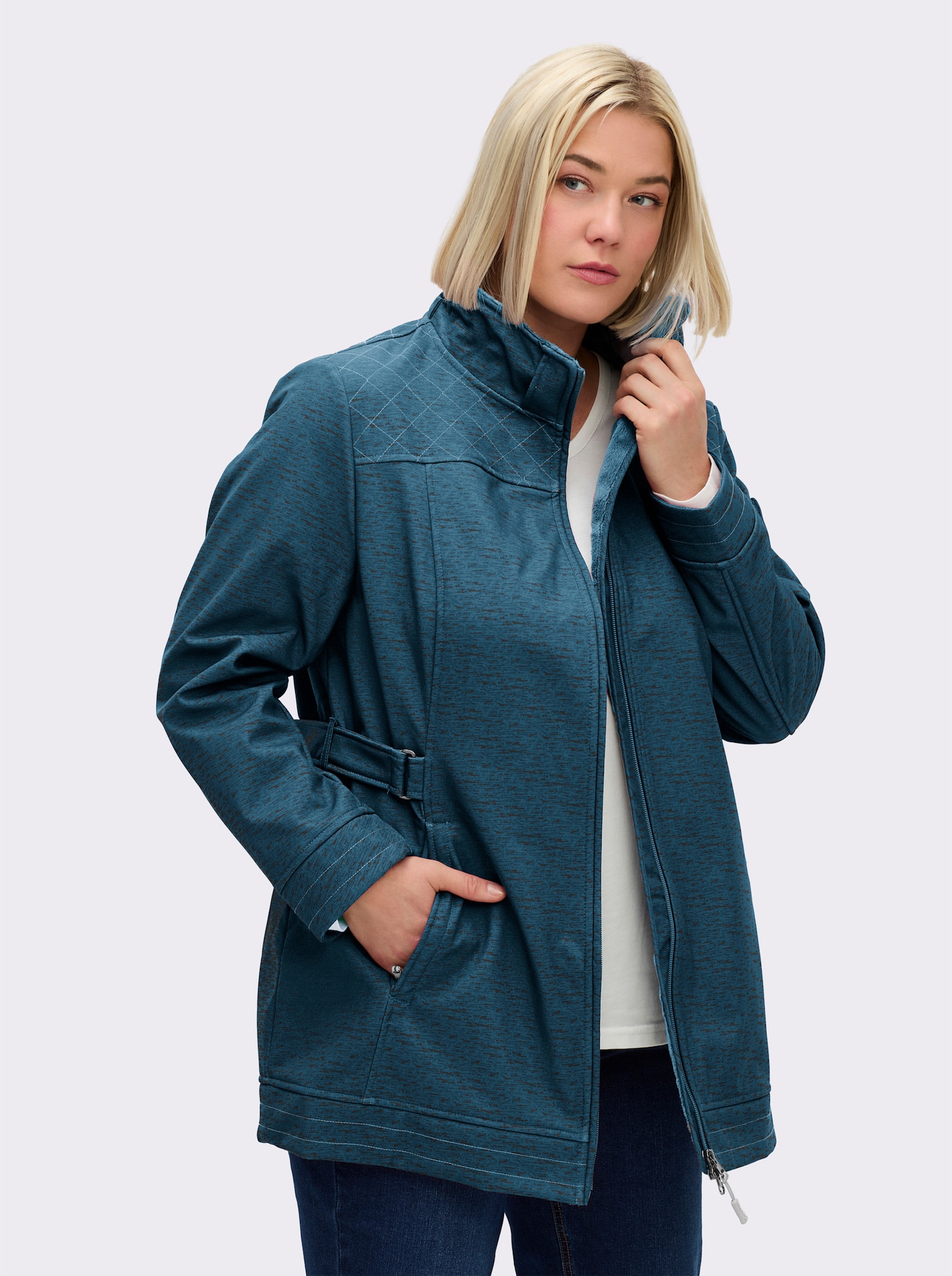 Softshelljacke gefüttert, wasserabweisend - petrol-meliert