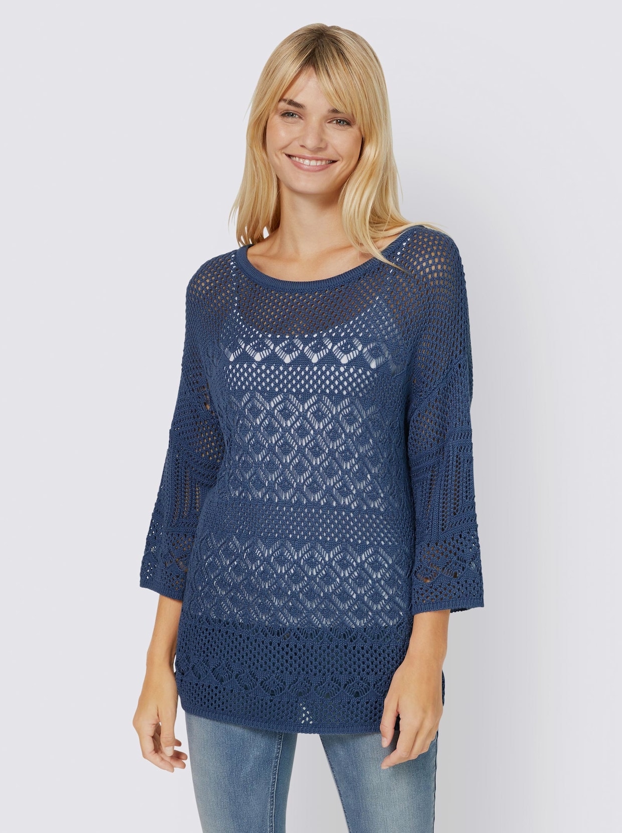 Linea Tesini Ajour-Pullover - jeansblau