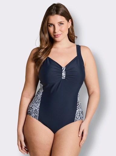 Badeanzug mit Einsätzen im Zebra-Dessin - marine-weiß-bedruckt