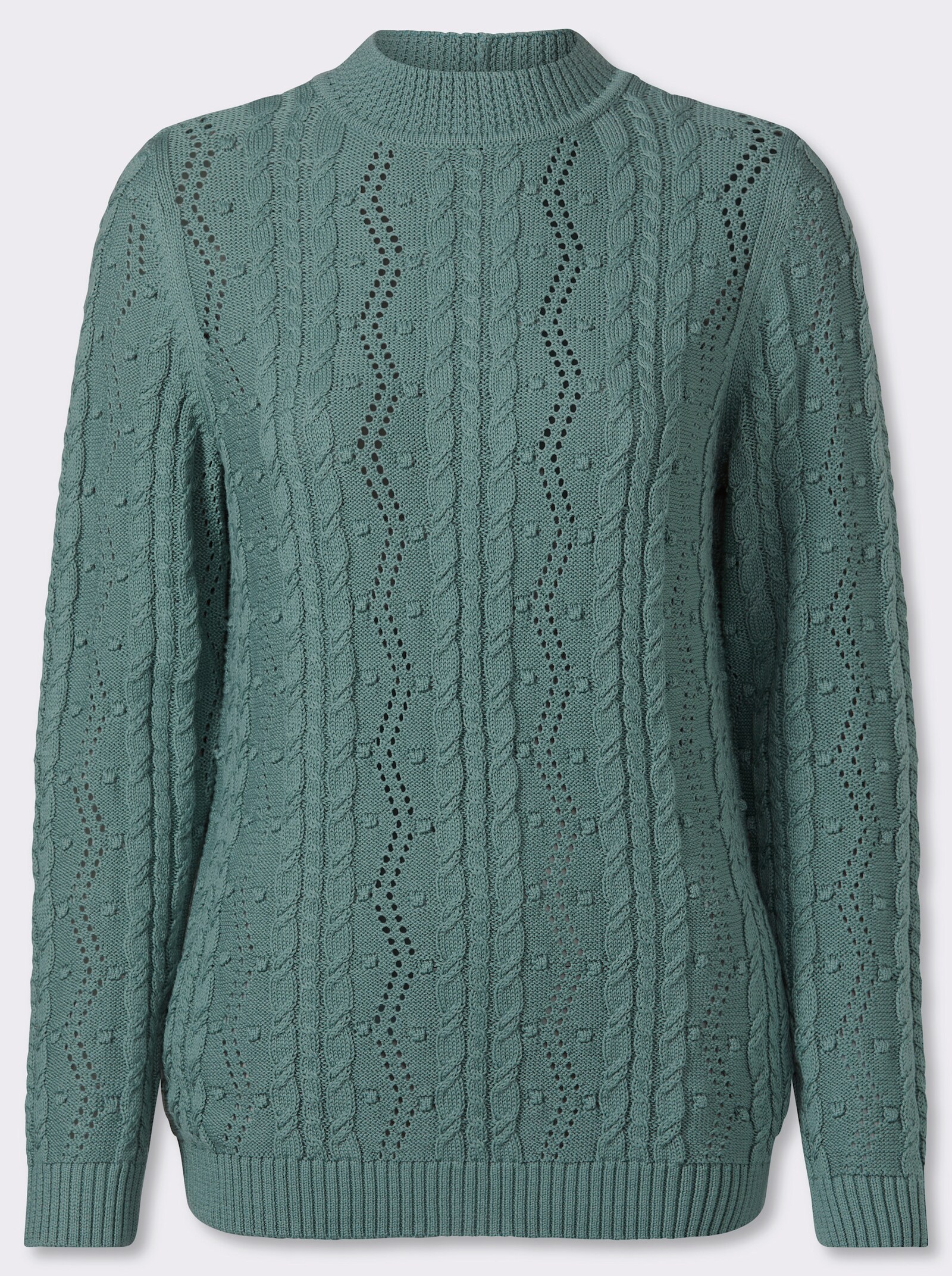 Stehkragenpullover mit Zopfmuster - jade