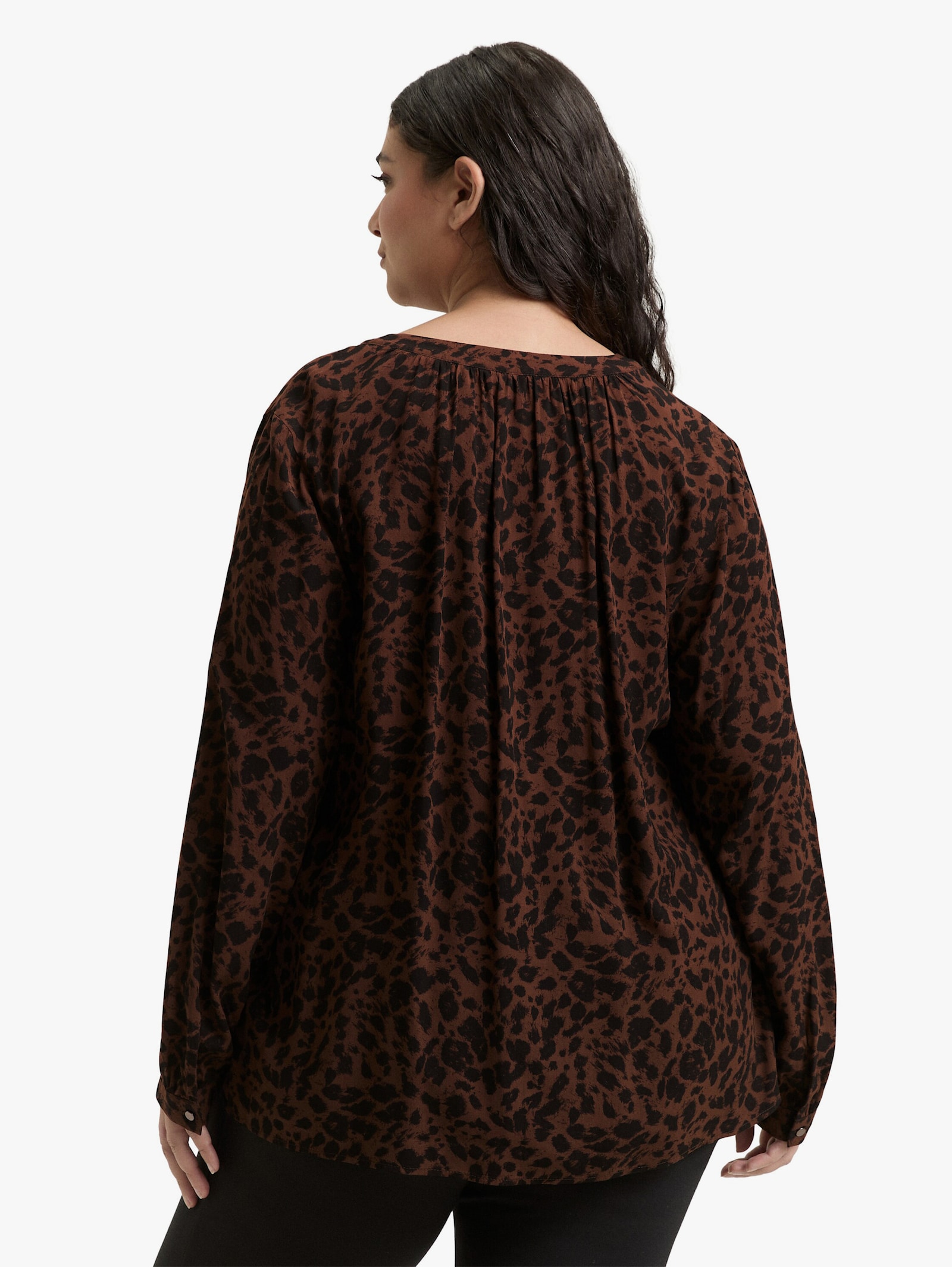 Klassische Bluse - brown black small leo print