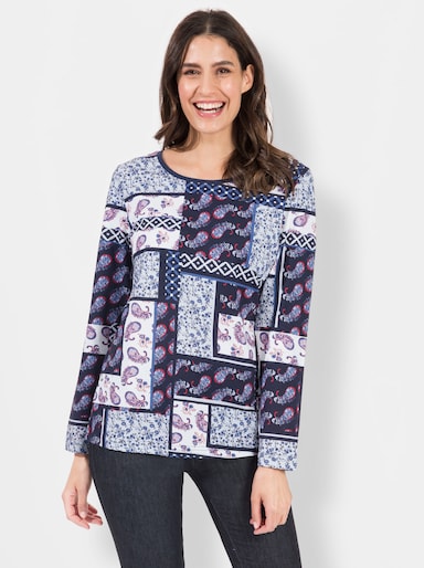 Langarmshirt im Patchwork-Dessin - marine-bedruckt