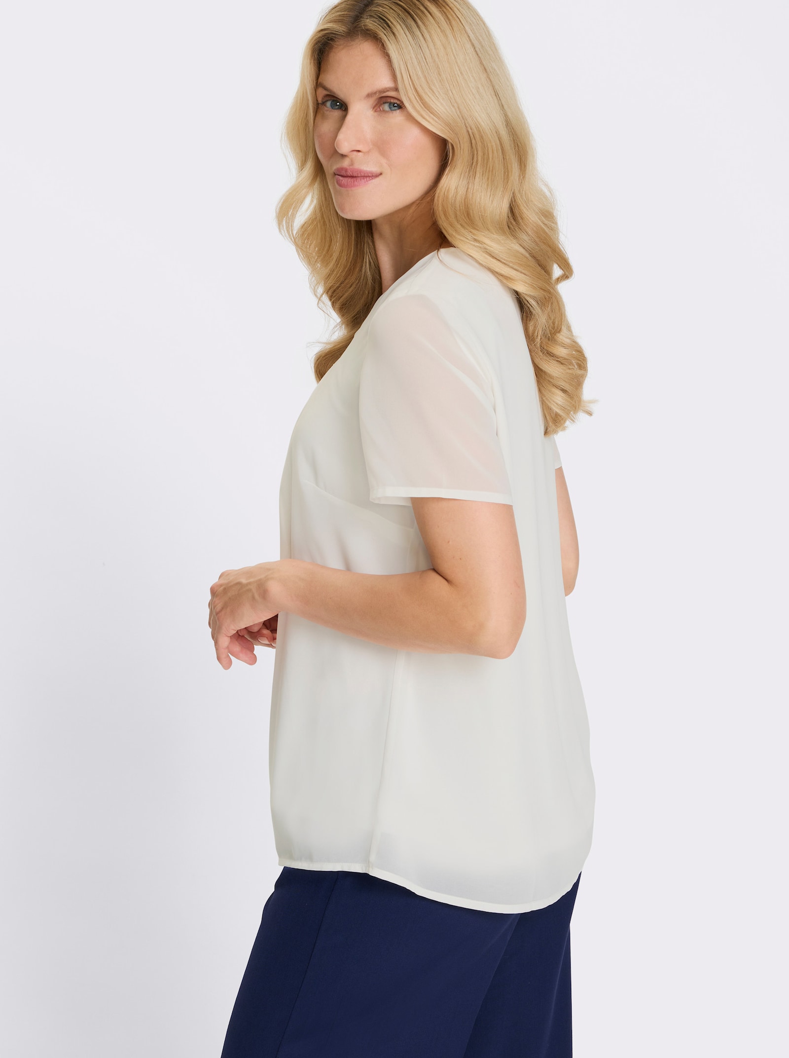 Kurzarm-Bluse in Georgette-Qualität - ecru