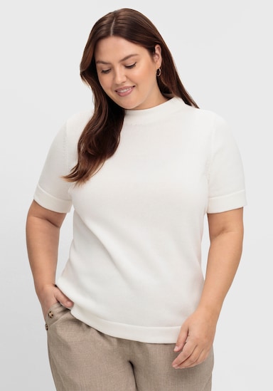 Stehkragenpullover mit Halbarm - ecru