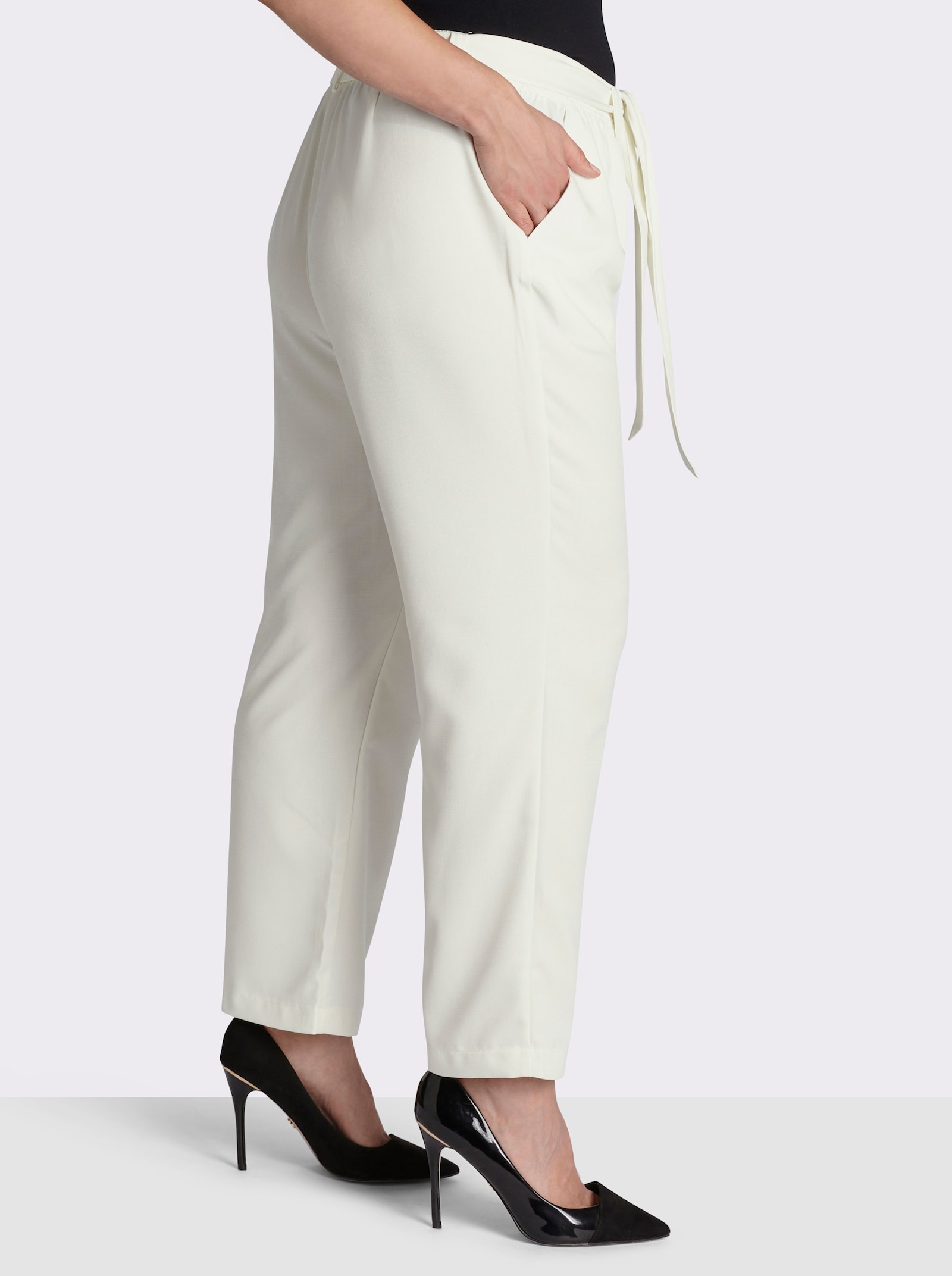 Palazzohose mit Bindegürtel - ecru