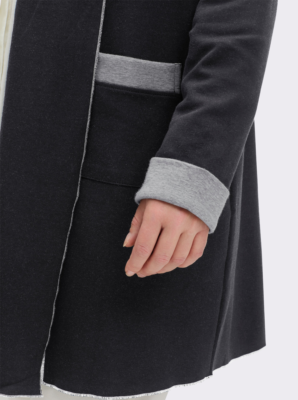 Shirtjacke in Interlock-Jersey-Qualität - schwarz-grau-meliert